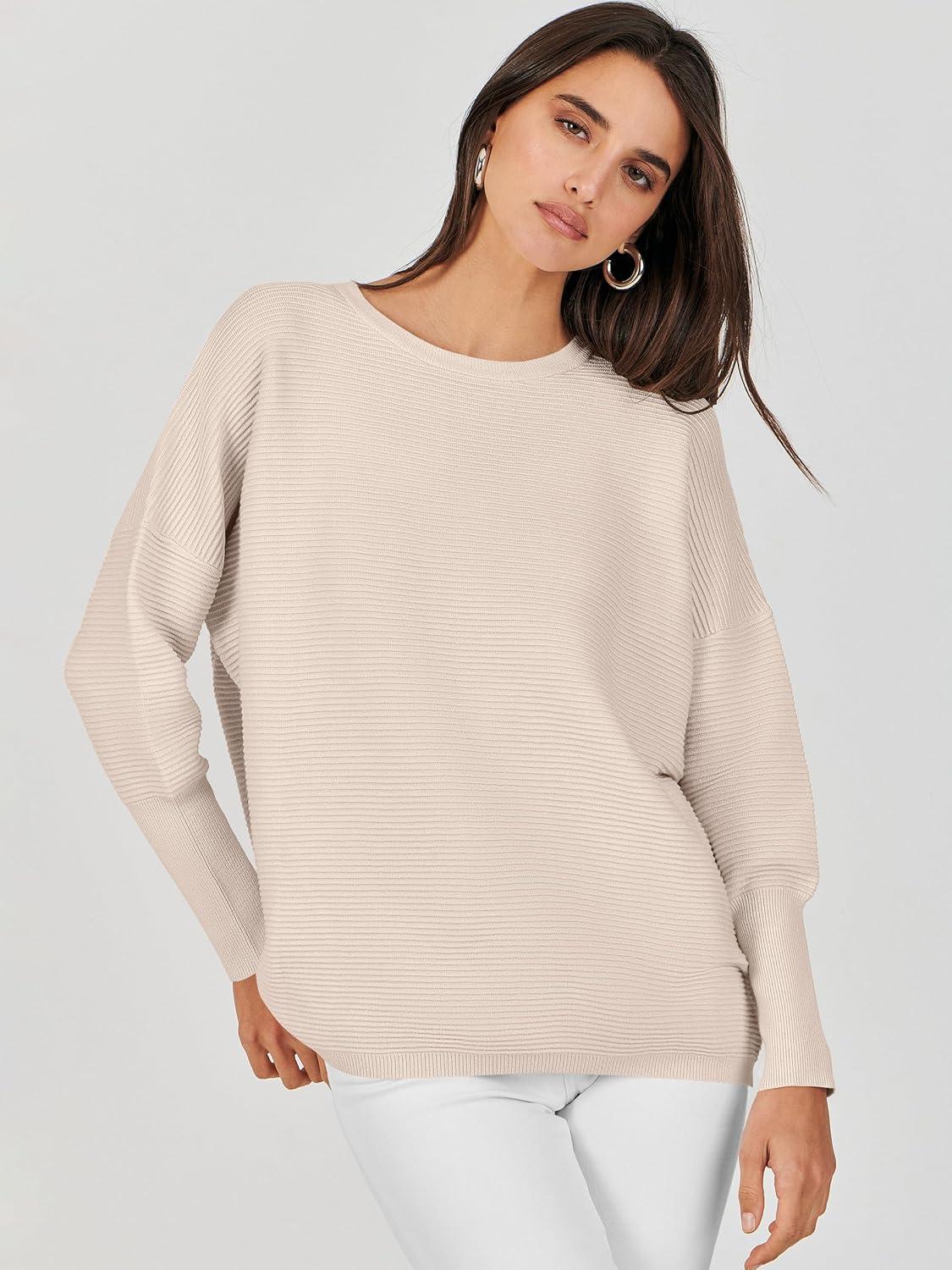 imageANRABESS Womens Oversized Batwing Long Sleeve Ribbed Knit Sweaters 2025 Fall OutfitsAlmond