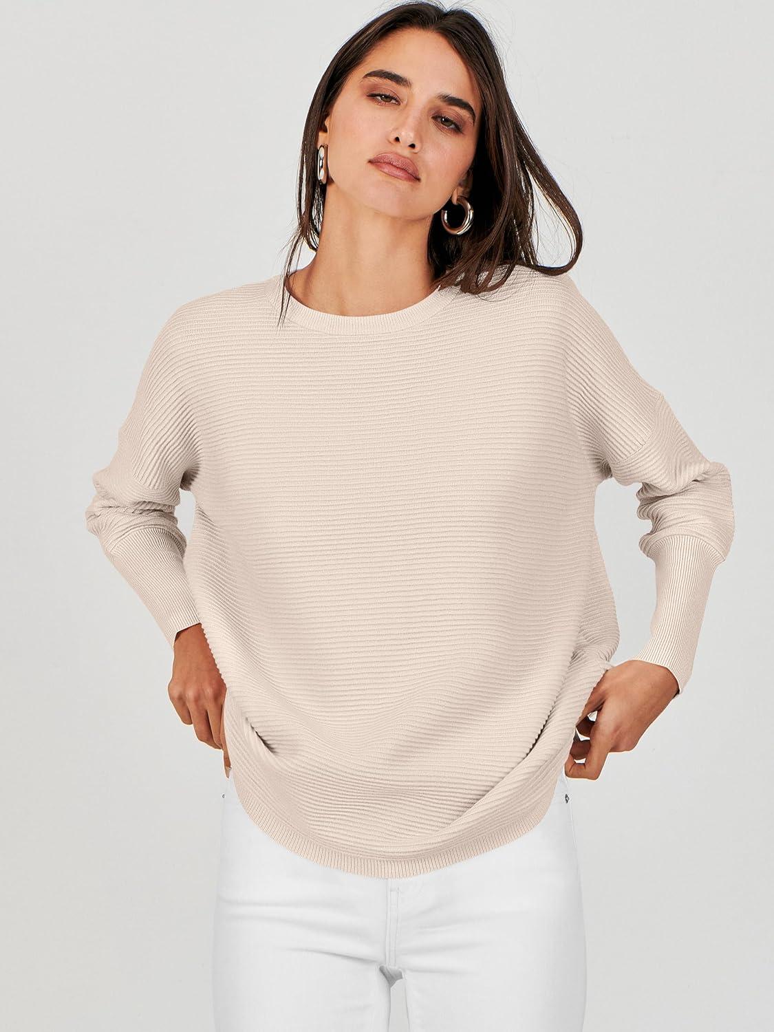 imageANRABESS Womens Oversized Batwing Long Sleeve Ribbed Knit Sweaters 2025 Fall OutfitsAlmond