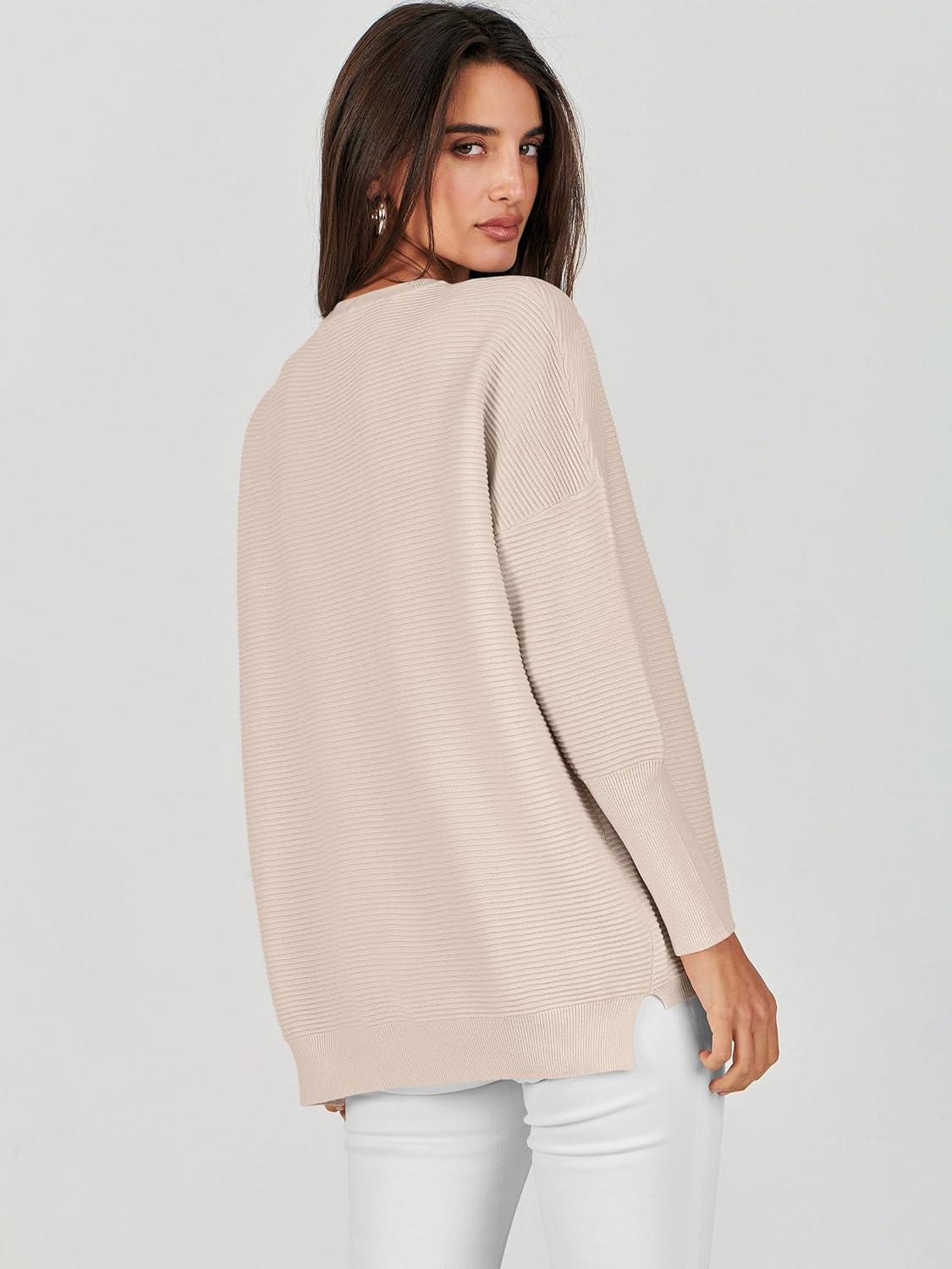 imageANRABESS Womens Oversized Batwing Long Sleeve Ribbed Knit Sweaters 2025 Fall OutfitsAlmond