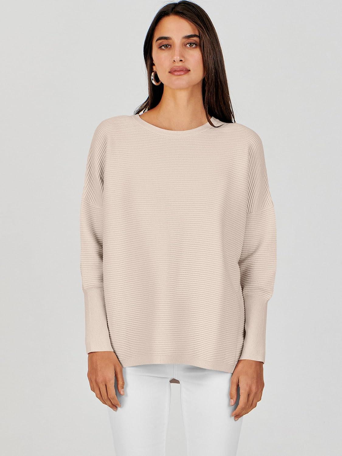 imageANRABESS Womens Oversized Batwing Long Sleeve Ribbed Knit Sweaters 2025 Fall OutfitsAlmond