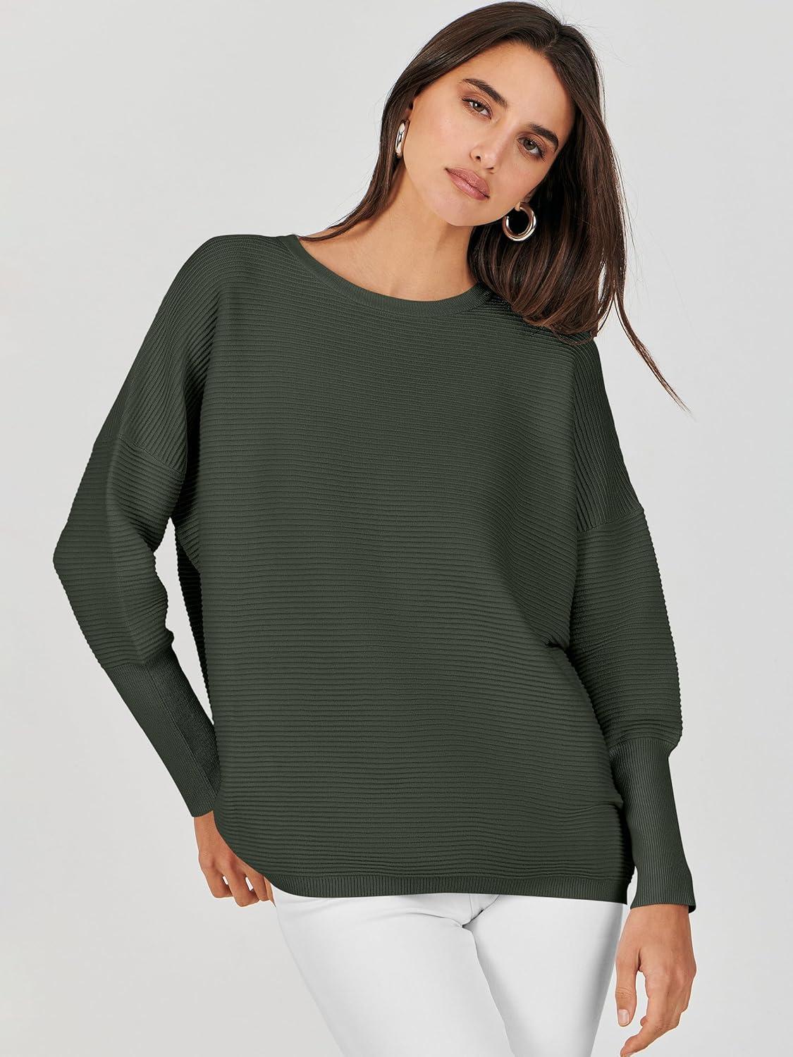 imageANRABESS Womens Oversized Batwing Long Sleeve Ribbed Knit Sweaters 2025 Fall OutfitsArmy Green