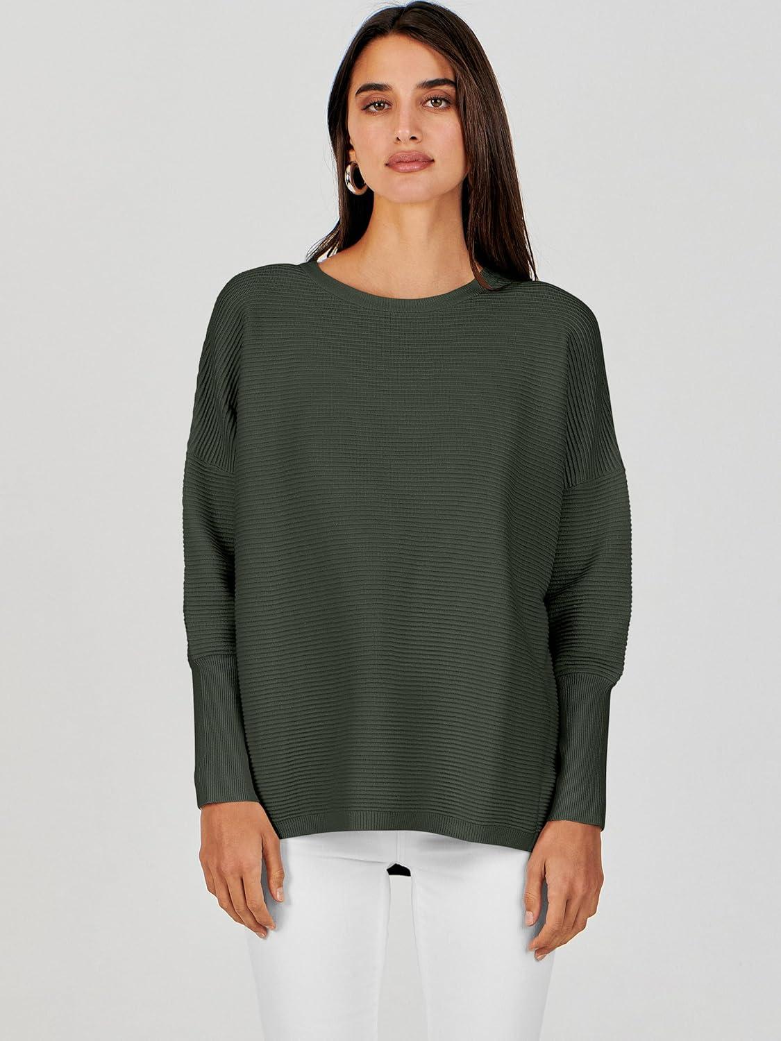 imageANRABESS Womens Oversized Batwing Long Sleeve Ribbed Knit Sweaters 2025 Fall OutfitsArmy Green