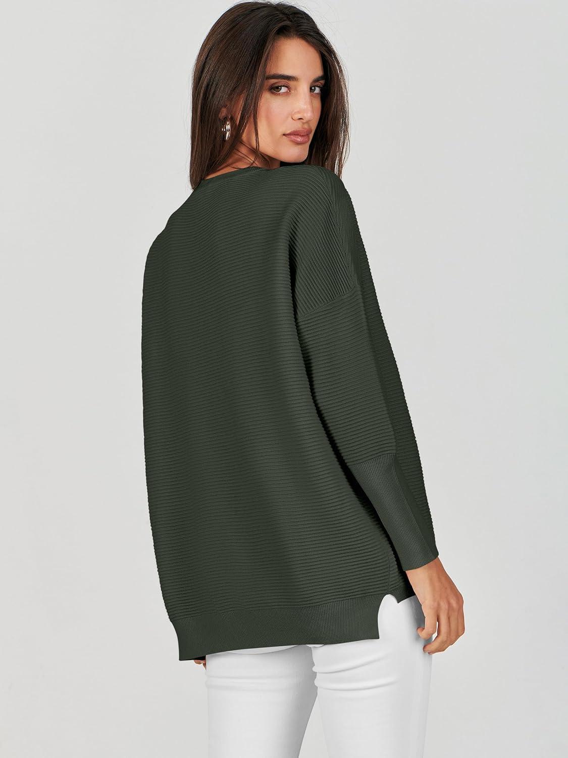 imageANRABESS Womens Oversized Batwing Long Sleeve Ribbed Knit Sweaters 2025 Fall OutfitsArmy Green
