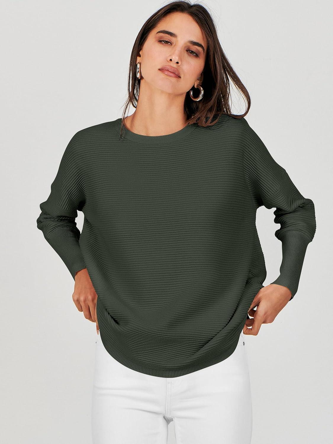 imageANRABESS Womens Oversized Batwing Long Sleeve Ribbed Knit Sweaters 2025 Fall OutfitsArmy Green