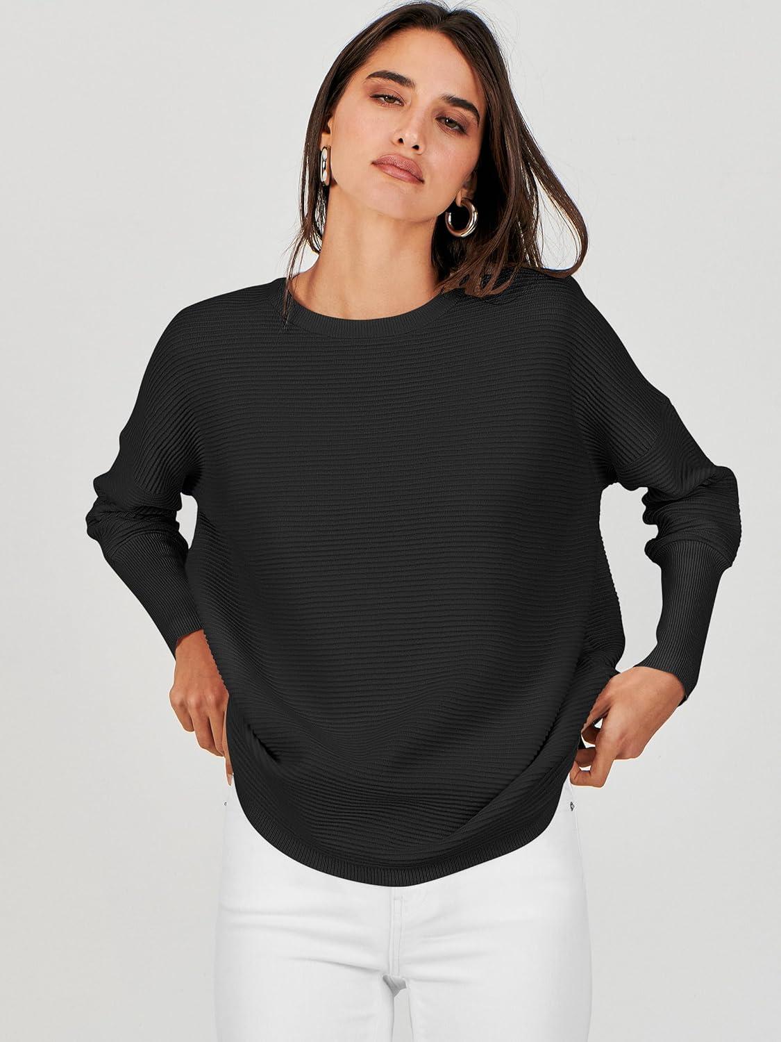 imageANRABESS Womens Oversized Batwing Long Sleeve Ribbed Knit Sweaters 2025 Fall OutfitsBlack