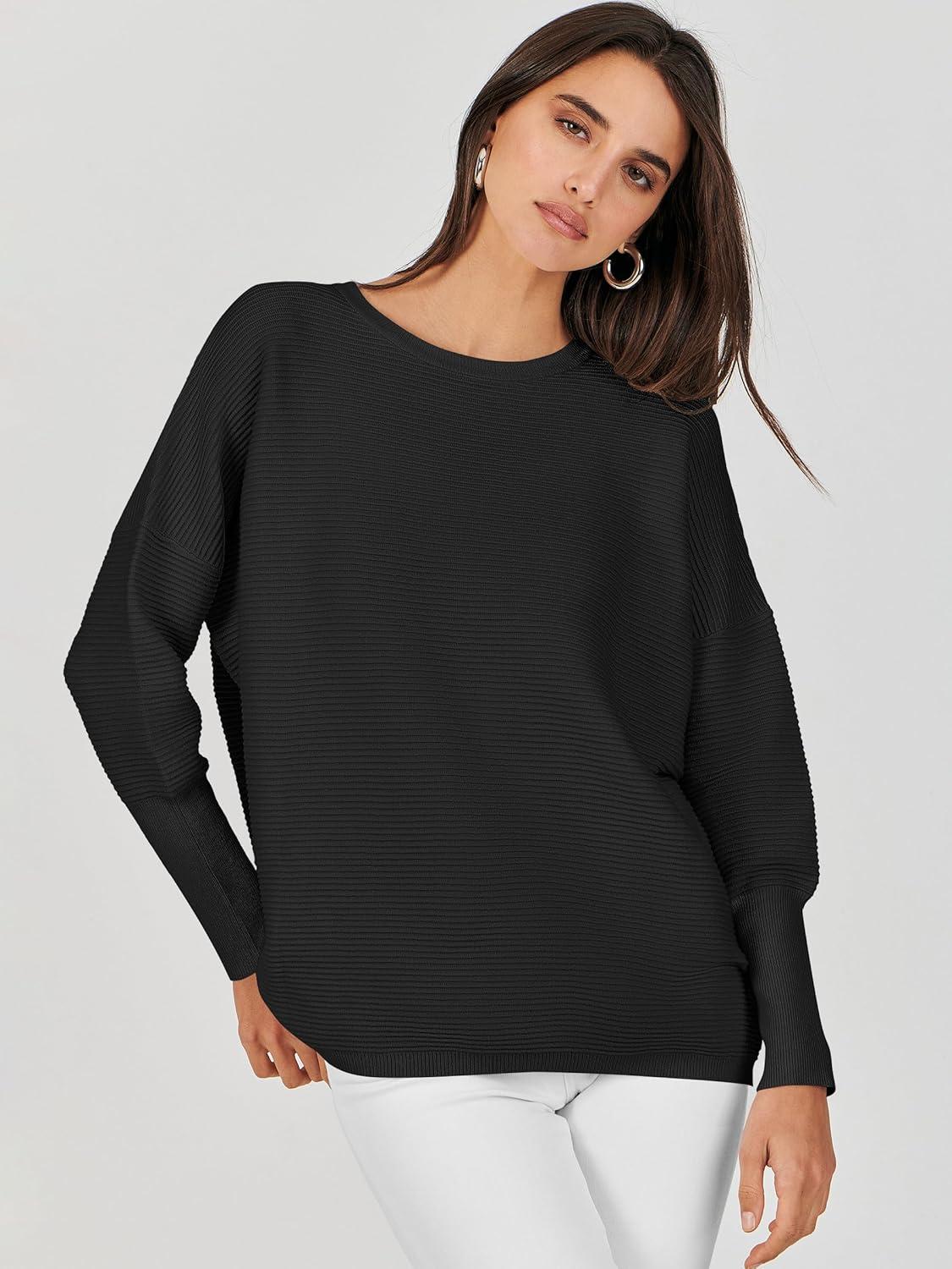 imageANRABESS Womens Oversized Batwing Long Sleeve Ribbed Knit Sweaters 2025 Fall OutfitsBlack