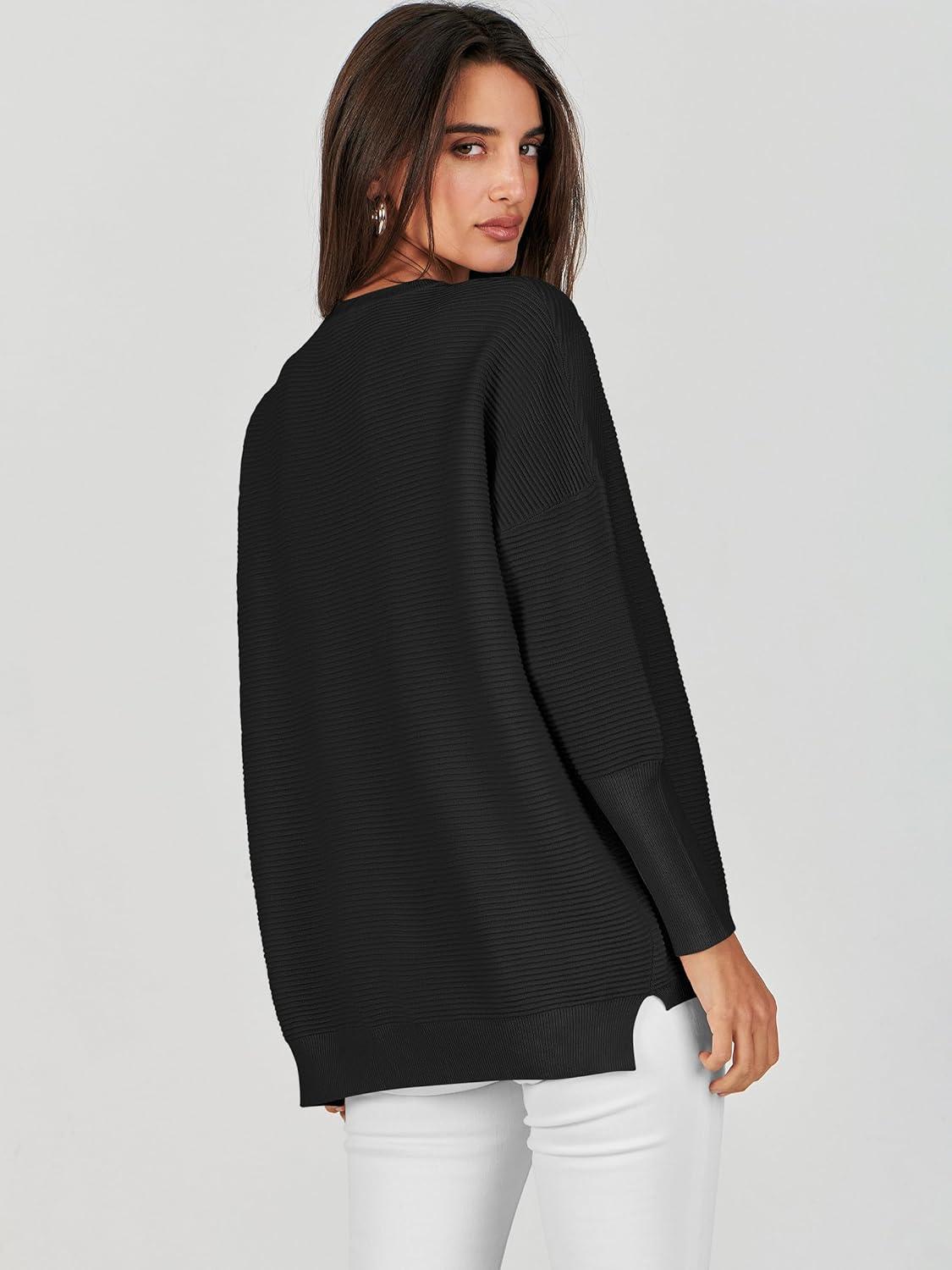 imageANRABESS Womens Oversized Batwing Long Sleeve Ribbed Knit Sweaters 2025 Fall OutfitsBlack