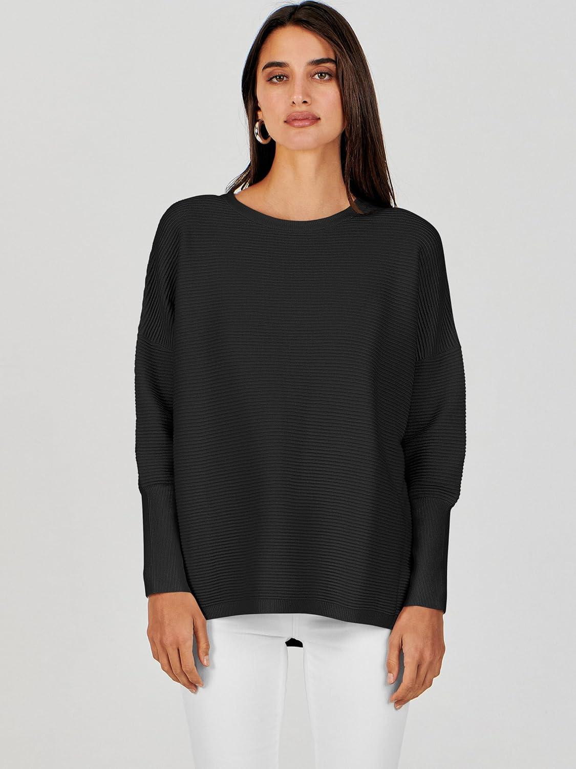 imageANRABESS Womens Oversized Batwing Long Sleeve Ribbed Knit Sweaters 2025 Fall OutfitsBlack
