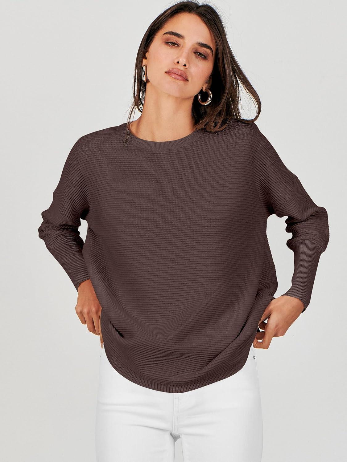 imageANRABESS Womens Oversized Batwing Long Sleeve Ribbed Knit Sweaters 2025 Fall OutfitsCoffee