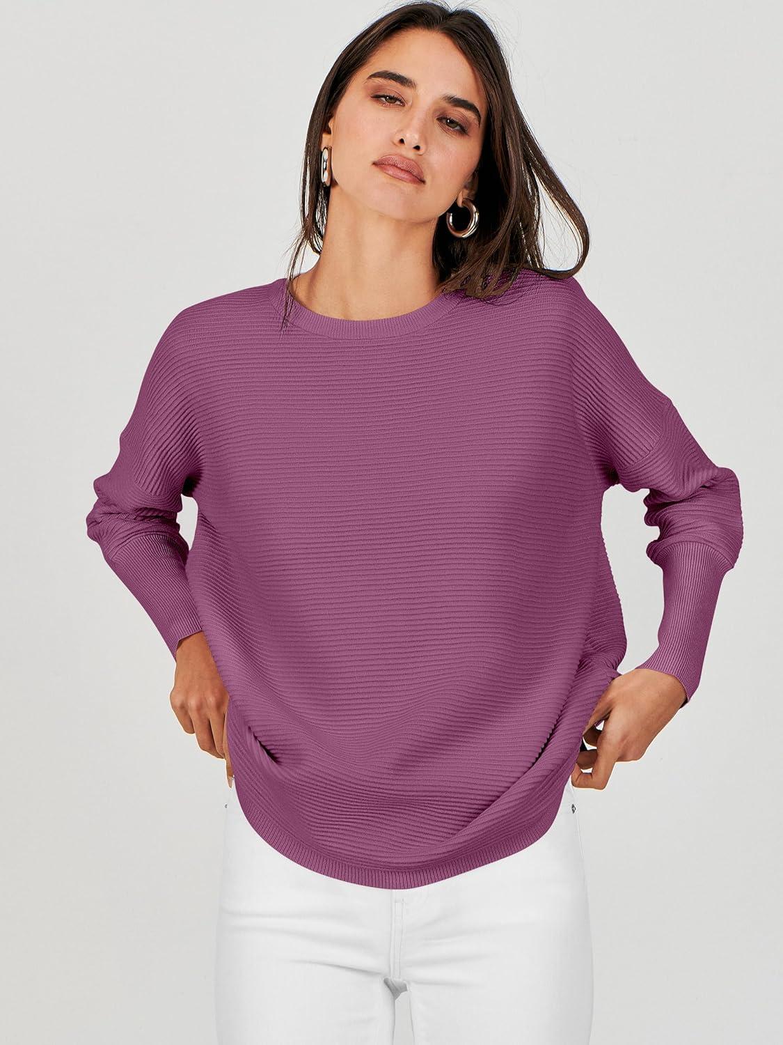 imageANRABESS Womens Oversized Batwing Long Sleeve Ribbed Knit Sweaters 2025 Fall OutfitsDeep Purple