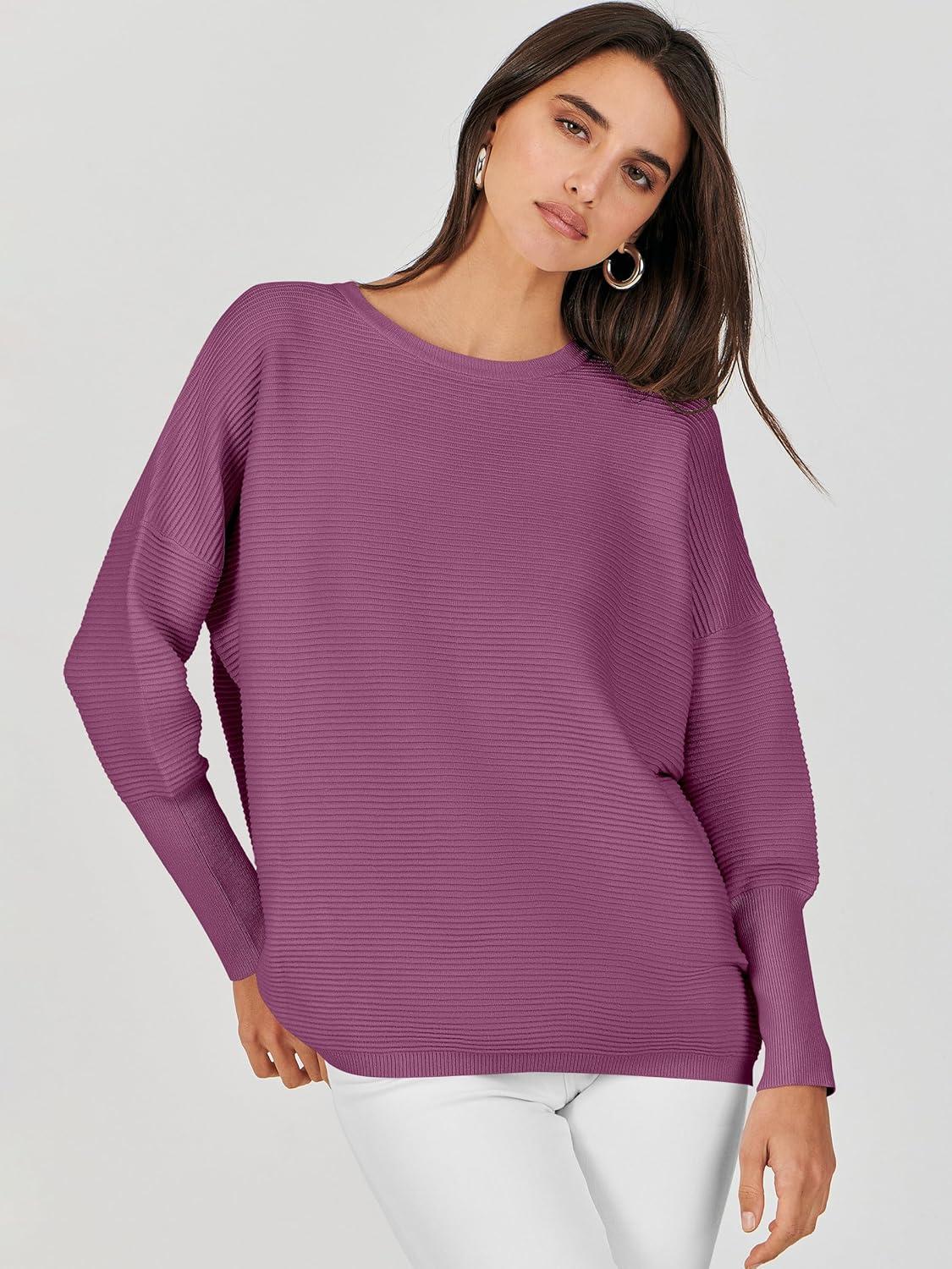 imageANRABESS Womens Oversized Batwing Long Sleeve Ribbed Knit Sweaters 2025 Fall OutfitsDeep Purple