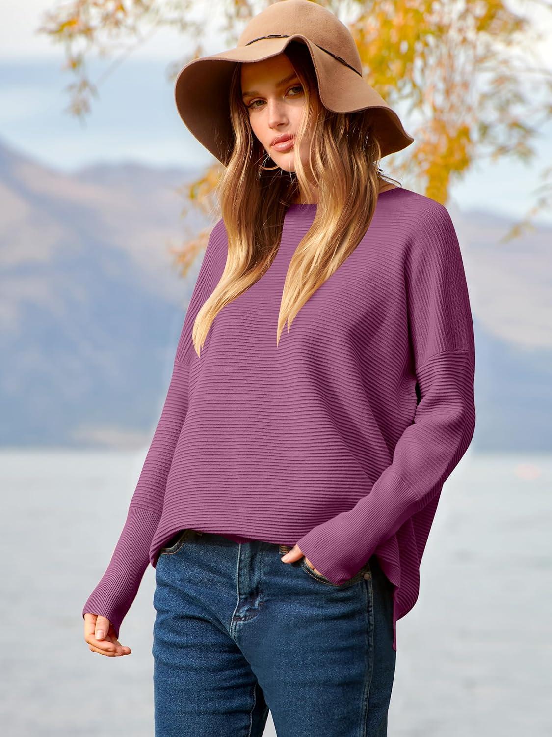 imageANRABESS Womens Oversized Batwing Long Sleeve Ribbed Knit Sweaters 2025 Fall OutfitsDeep Purple