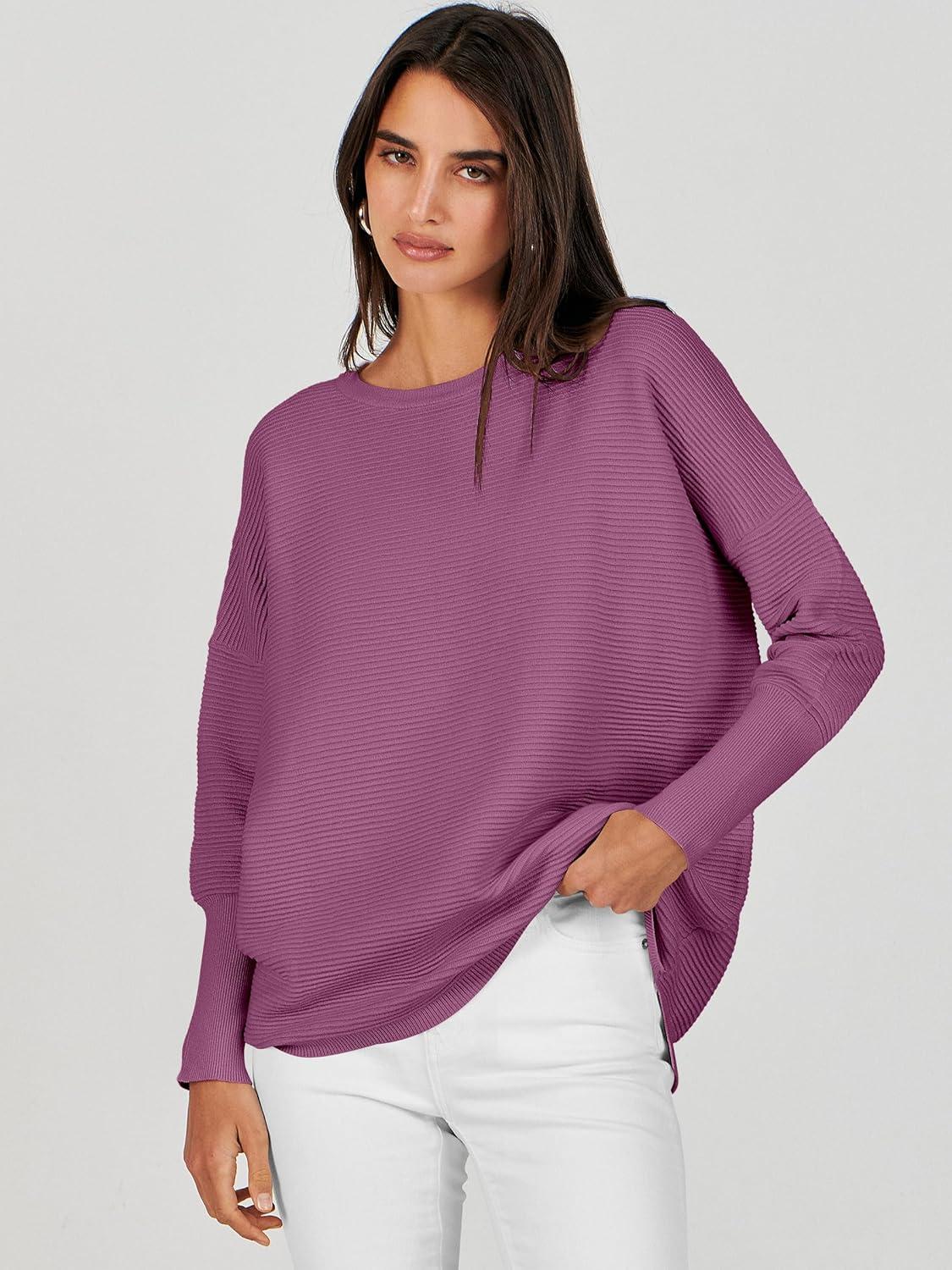 imageANRABESS Womens Oversized Batwing Long Sleeve Ribbed Knit Sweaters 2025 Fall OutfitsDeep Purple