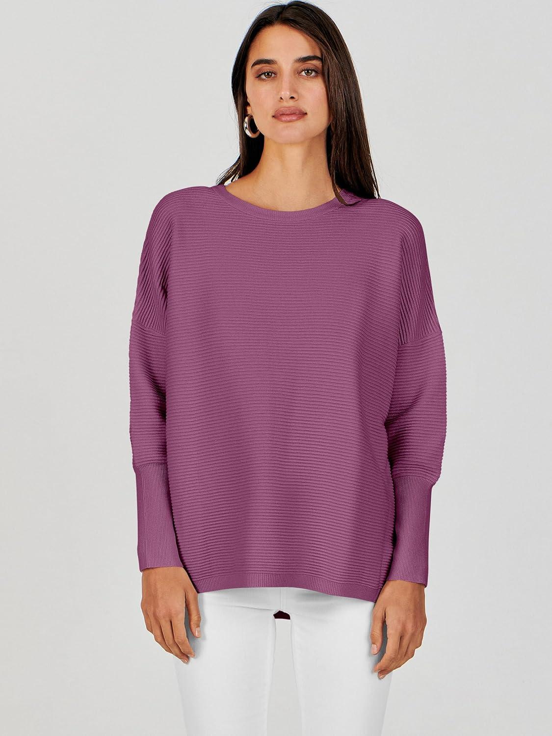 imageANRABESS Womens Oversized Batwing Long Sleeve Ribbed Knit Sweaters 2025 Fall OutfitsDeep Purple