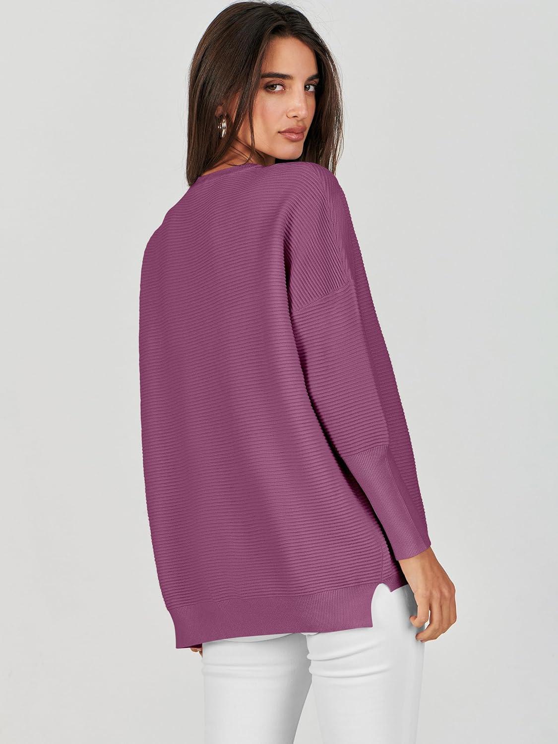 imageANRABESS Womens Oversized Batwing Long Sleeve Ribbed Knit Sweaters 2025 Fall OutfitsDeep Purple
