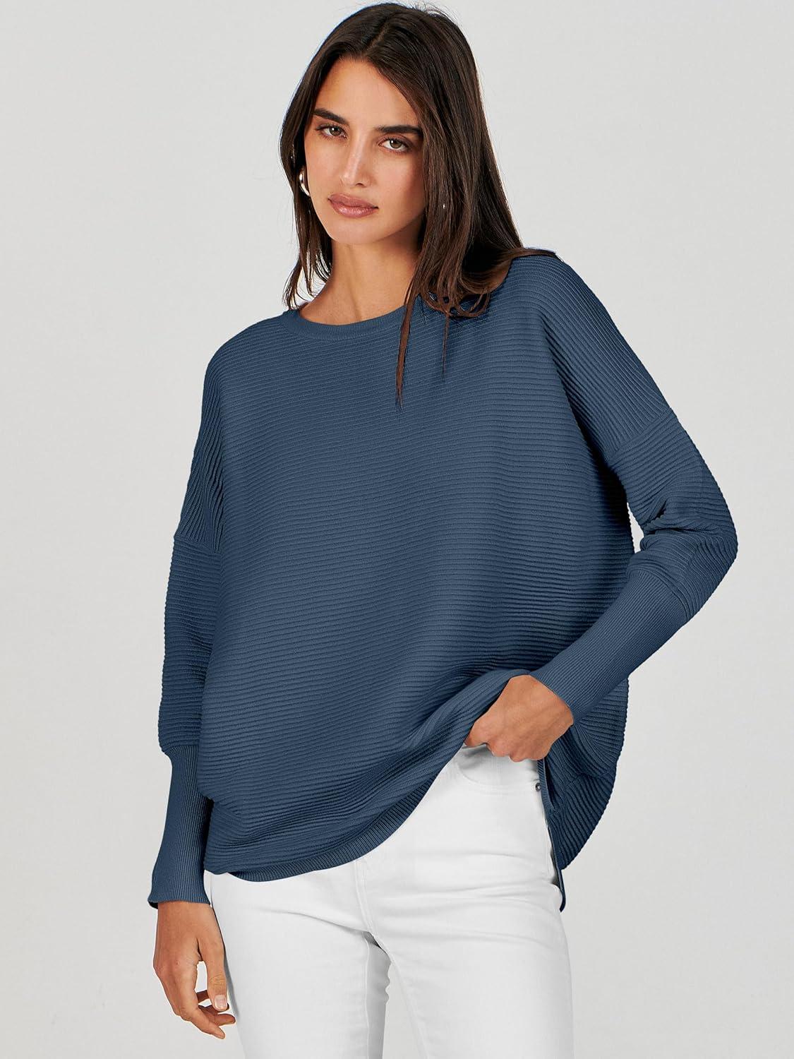 imageANRABESS Womens Oversized Batwing Long Sleeve Ribbed Knit Sweaters 2025 Fall OutfitsDusty Blue