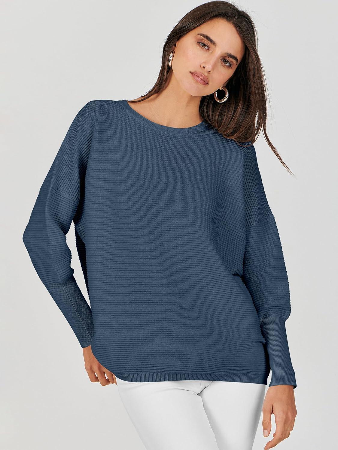 imageANRABESS Womens Oversized Batwing Long Sleeve Ribbed Knit Sweaters 2025 Fall OutfitsDusty Blue