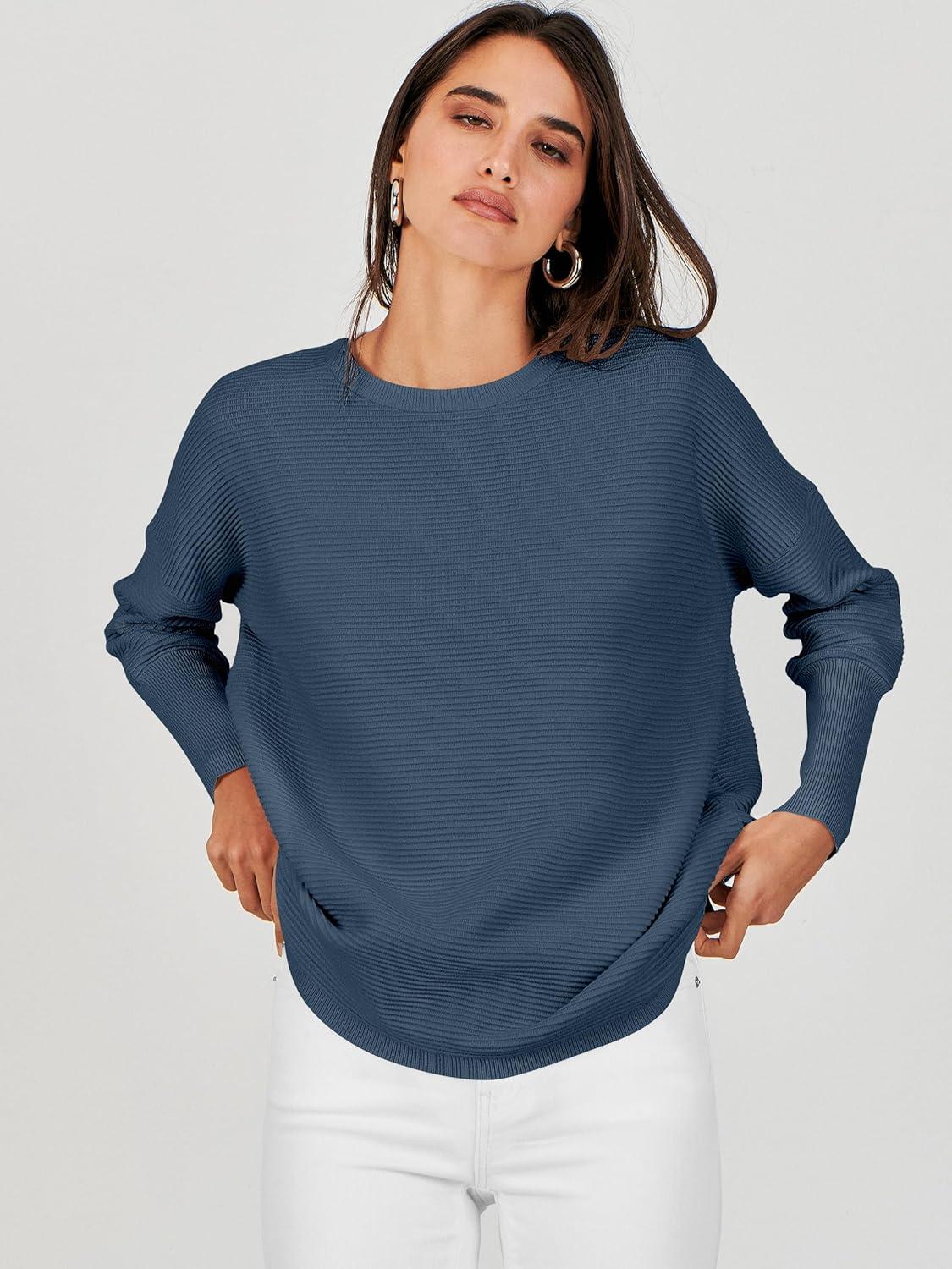 imageANRABESS Womens Oversized Batwing Long Sleeve Ribbed Knit Sweaters 2025 Fall OutfitsDusty Blue