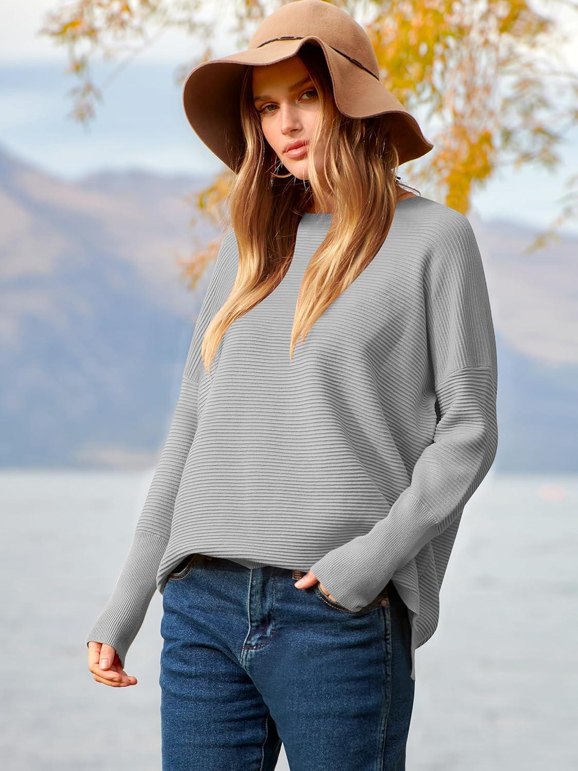 imageANRABESS Womens Oversized Batwing Long Sleeve Ribbed Knit Sweaters 2025 Fall OutfitsGray