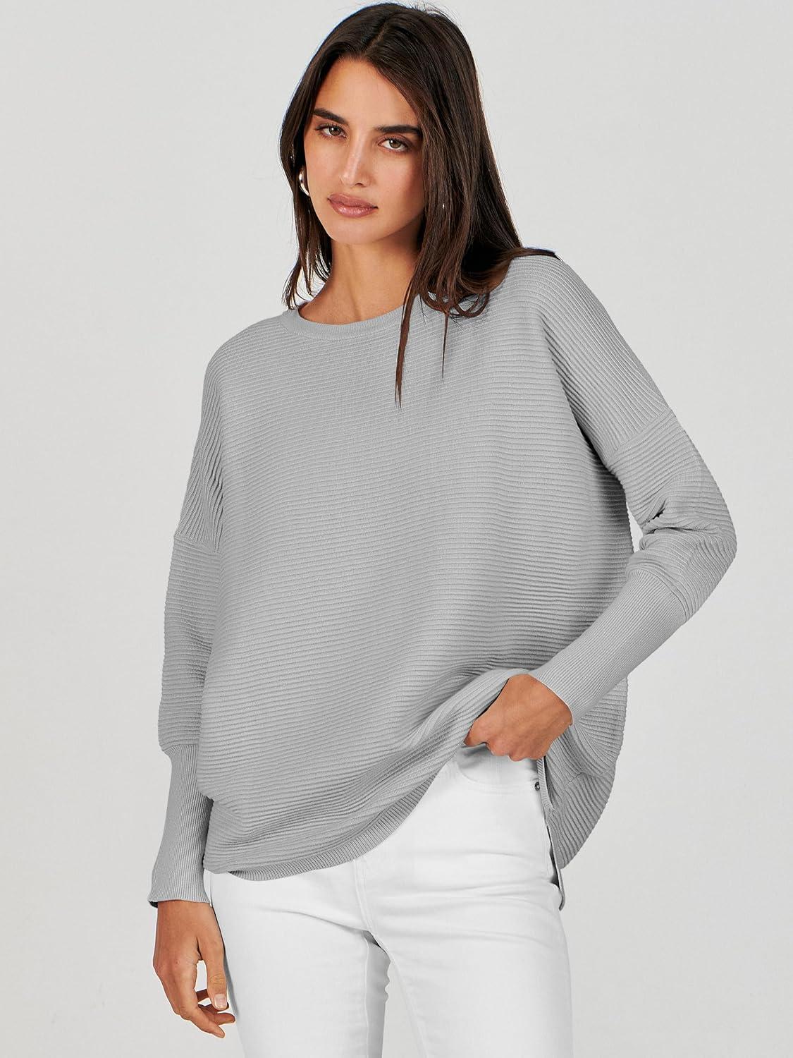 imageANRABESS Womens Oversized Batwing Long Sleeve Ribbed Knit Sweaters 2025 Fall OutfitsGray