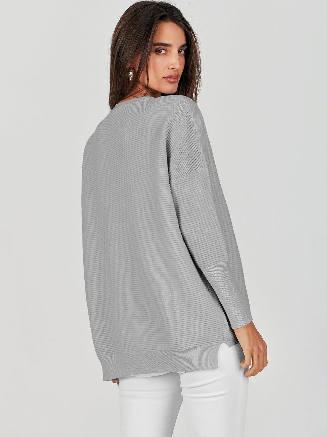 imageANRABESS Womens Oversized Batwing Long Sleeve Ribbed Knit Sweaters 2025 Fall OutfitsGray