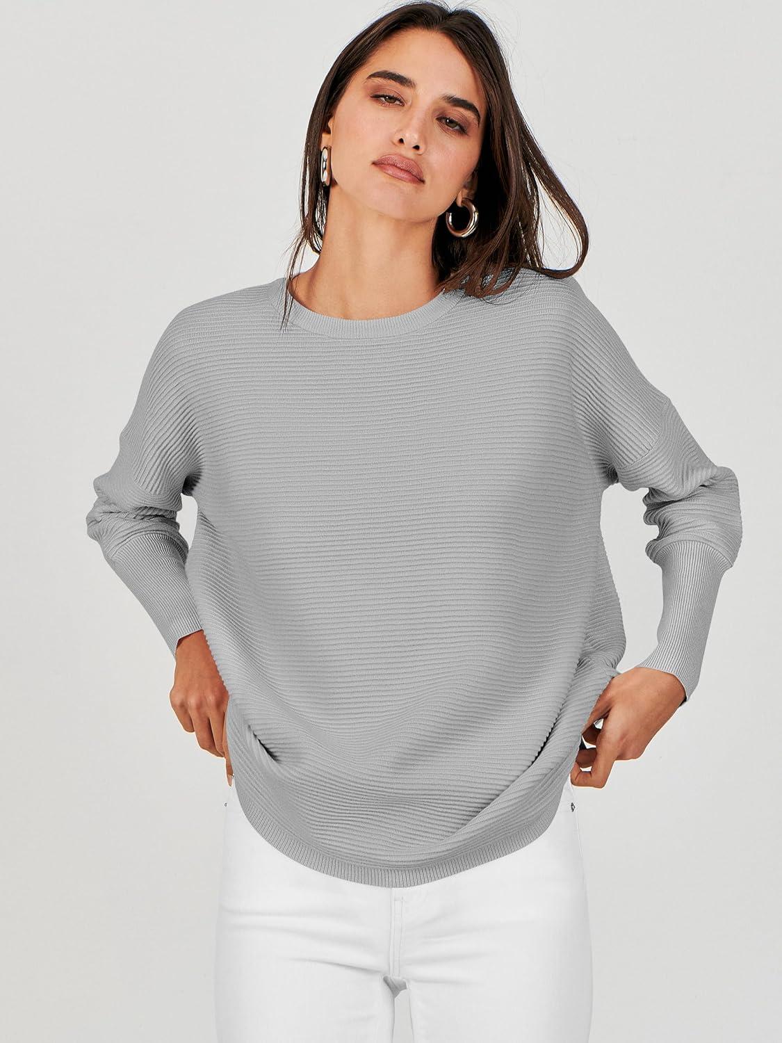 imageANRABESS Womens Oversized Batwing Long Sleeve Ribbed Knit Sweaters 2025 Fall OutfitsGray