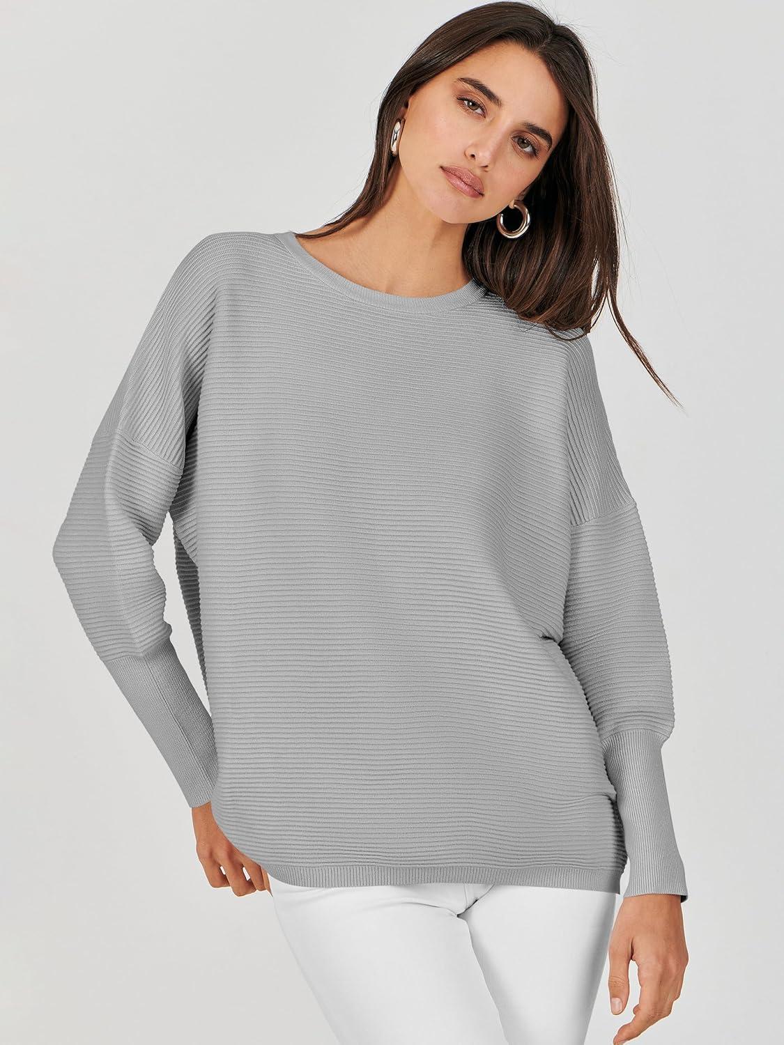 imageANRABESS Womens Oversized Batwing Long Sleeve Ribbed Knit Sweaters 2025 Fall OutfitsGray