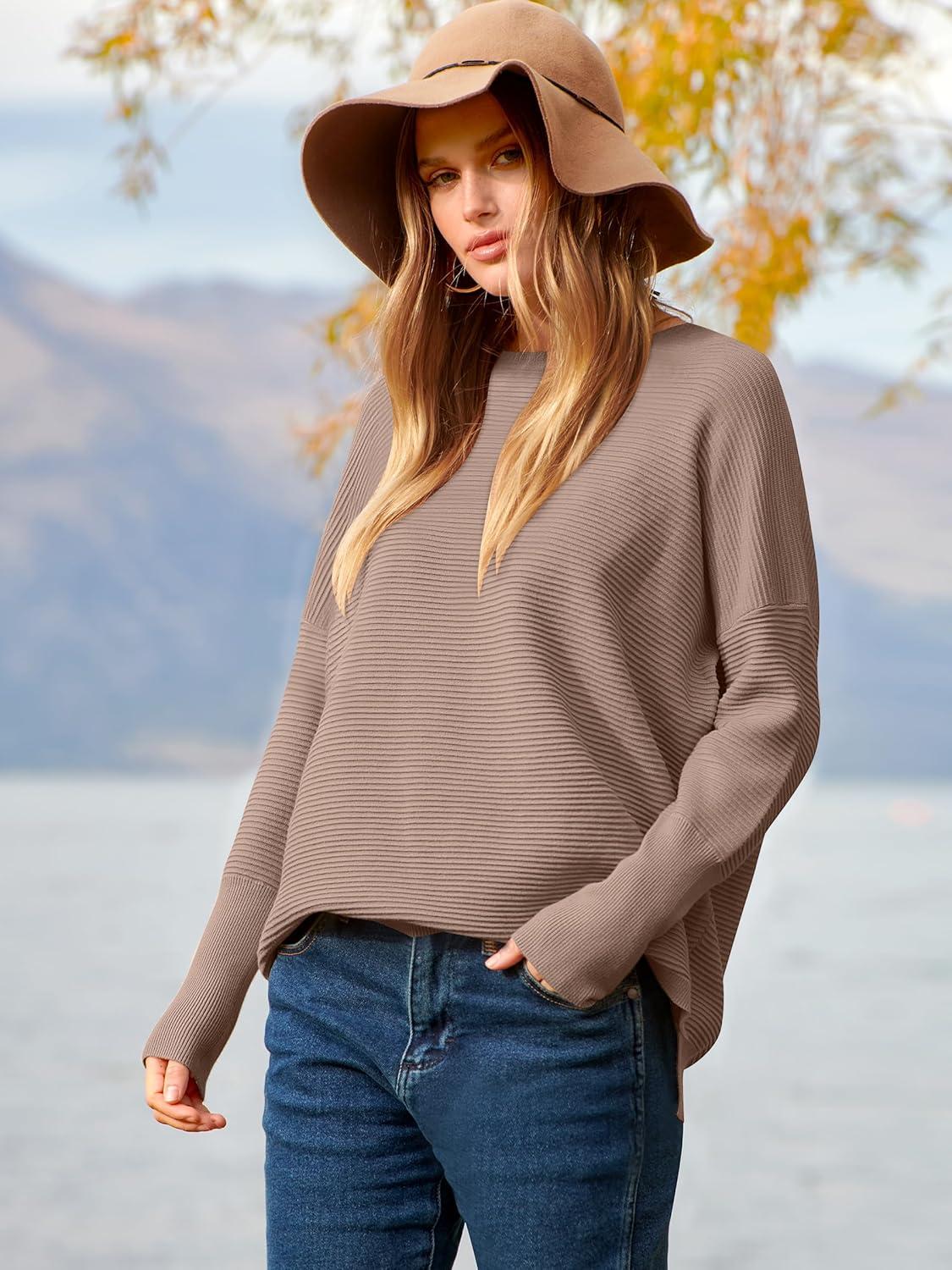 imageANRABESS Womens Oversized Batwing Long Sleeve Ribbed Knit Sweaters 2025 Fall OutfitsKhaki