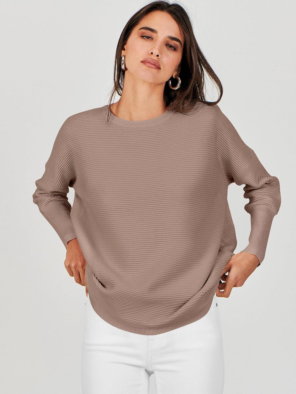 imageANRABESS Womens Oversized Batwing Long Sleeve Ribbed Knit Sweaters 2025 Fall OutfitsKhaki