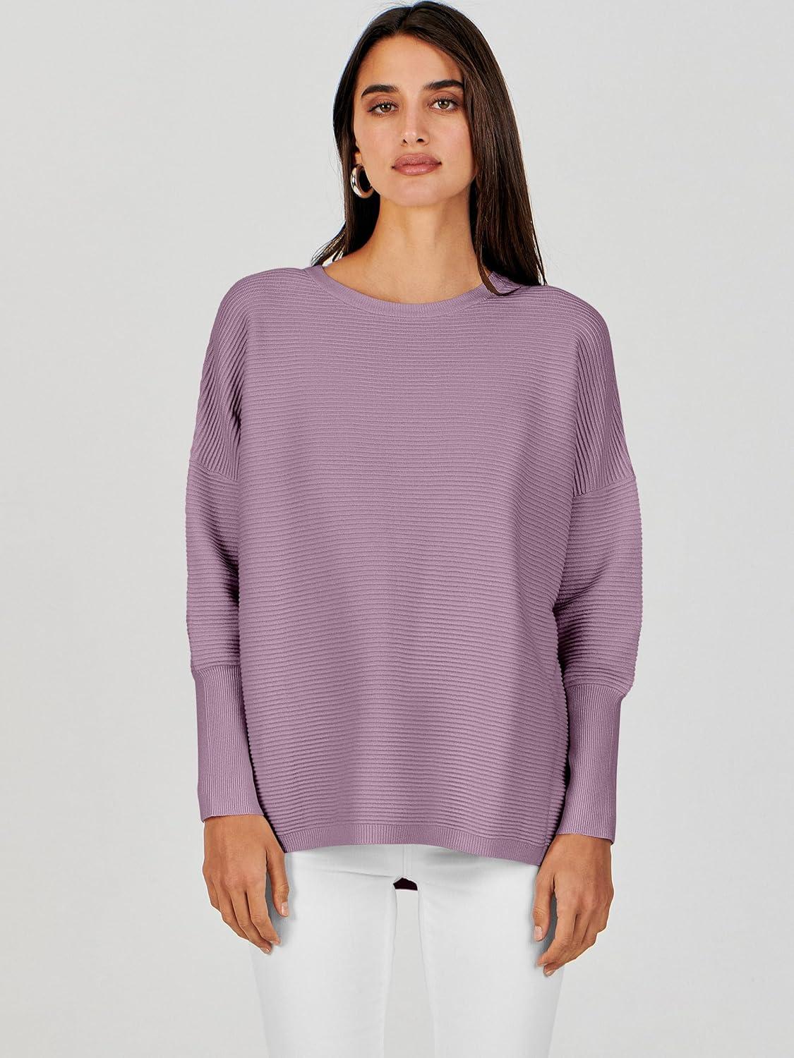imageANRABESS Womens Oversized Batwing Long Sleeve Ribbed Knit Sweaters 2025 Fall OutfitsLight Purple