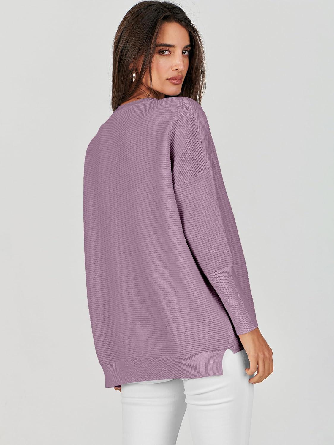 imageANRABESS Womens Oversized Batwing Long Sleeve Ribbed Knit Sweaters 2025 Fall OutfitsLight Purple