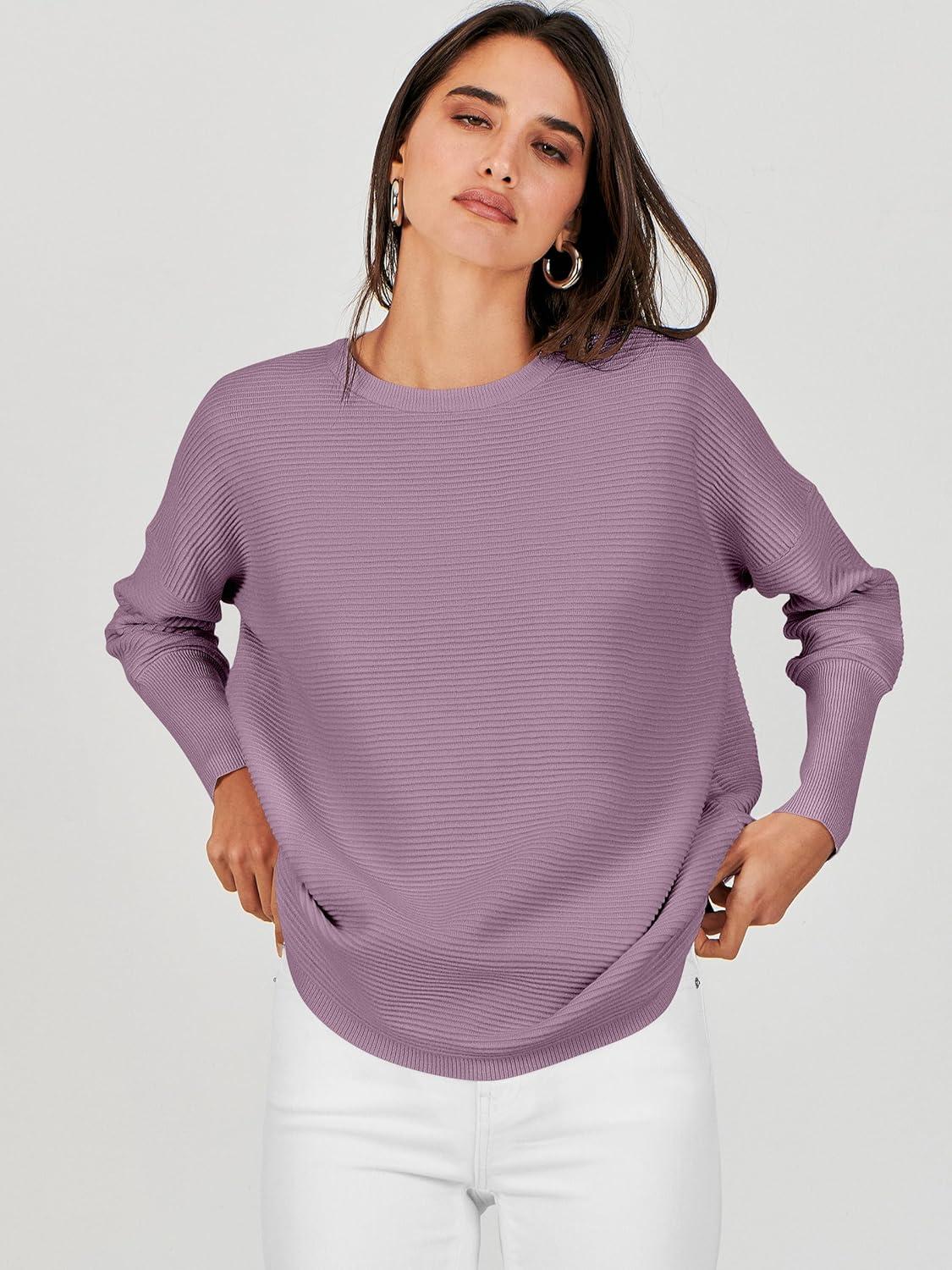 imageANRABESS Womens Oversized Batwing Long Sleeve Ribbed Knit Sweaters 2025 Fall OutfitsLight Purple