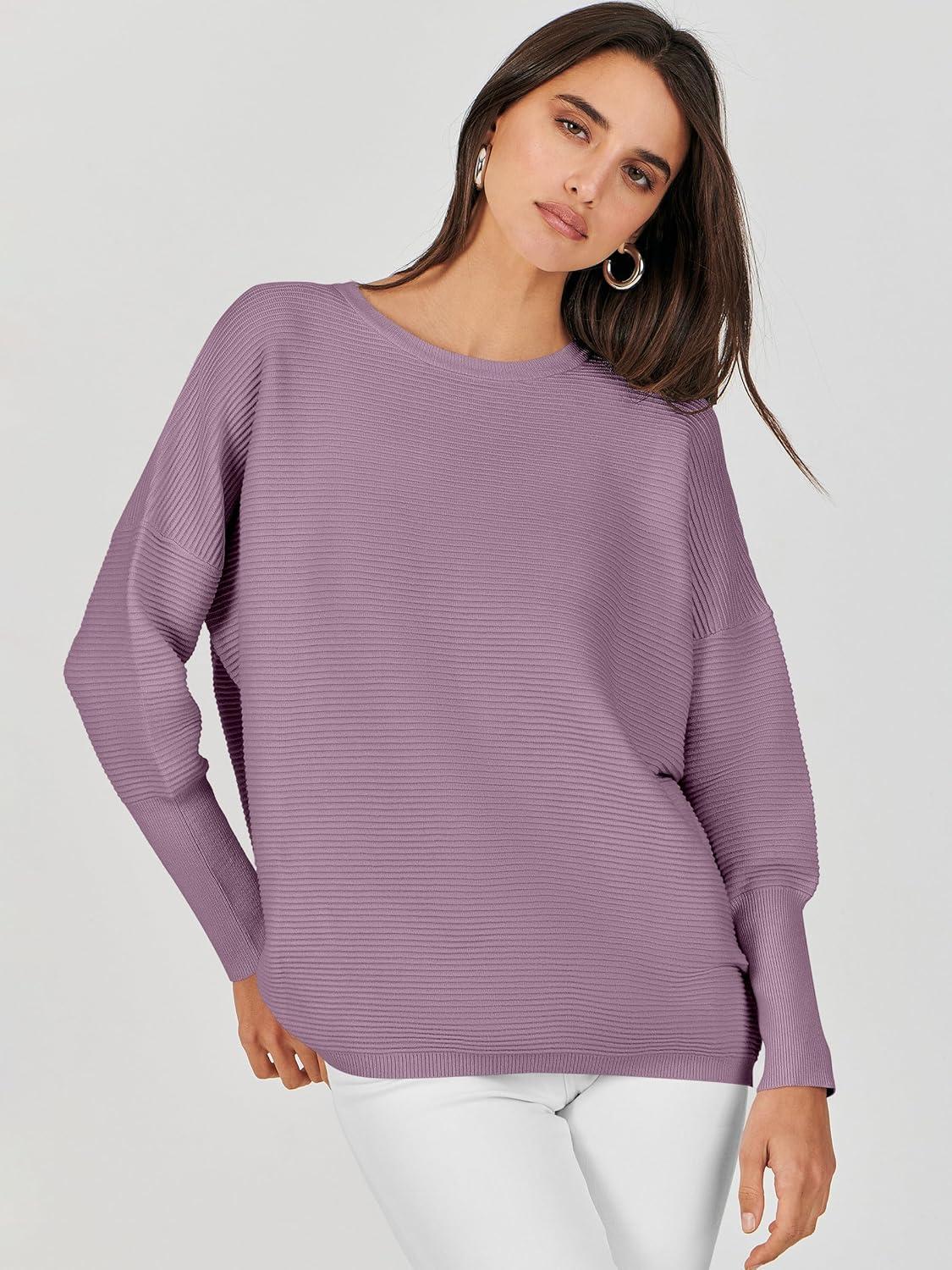 imageANRABESS Womens Oversized Batwing Long Sleeve Ribbed Knit Sweaters 2025 Fall OutfitsLight Purple