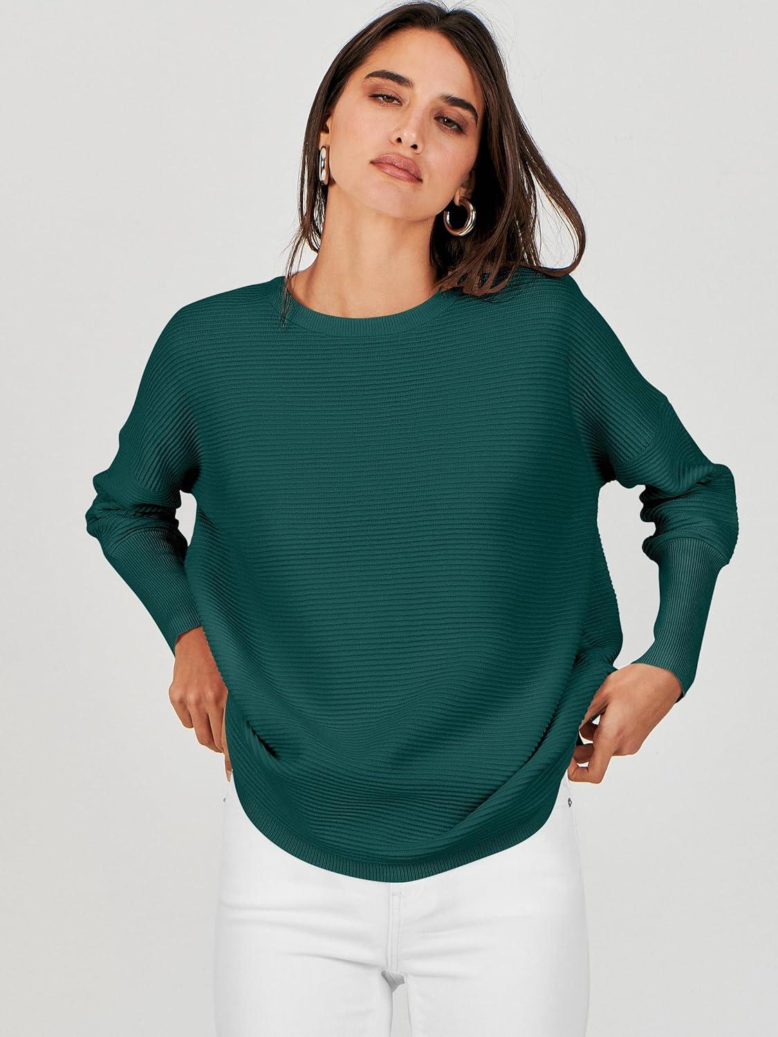 imageANRABESS Womens Oversized Batwing Long Sleeve Ribbed Knit Sweaters 2025 Fall OutfitsOpal Green