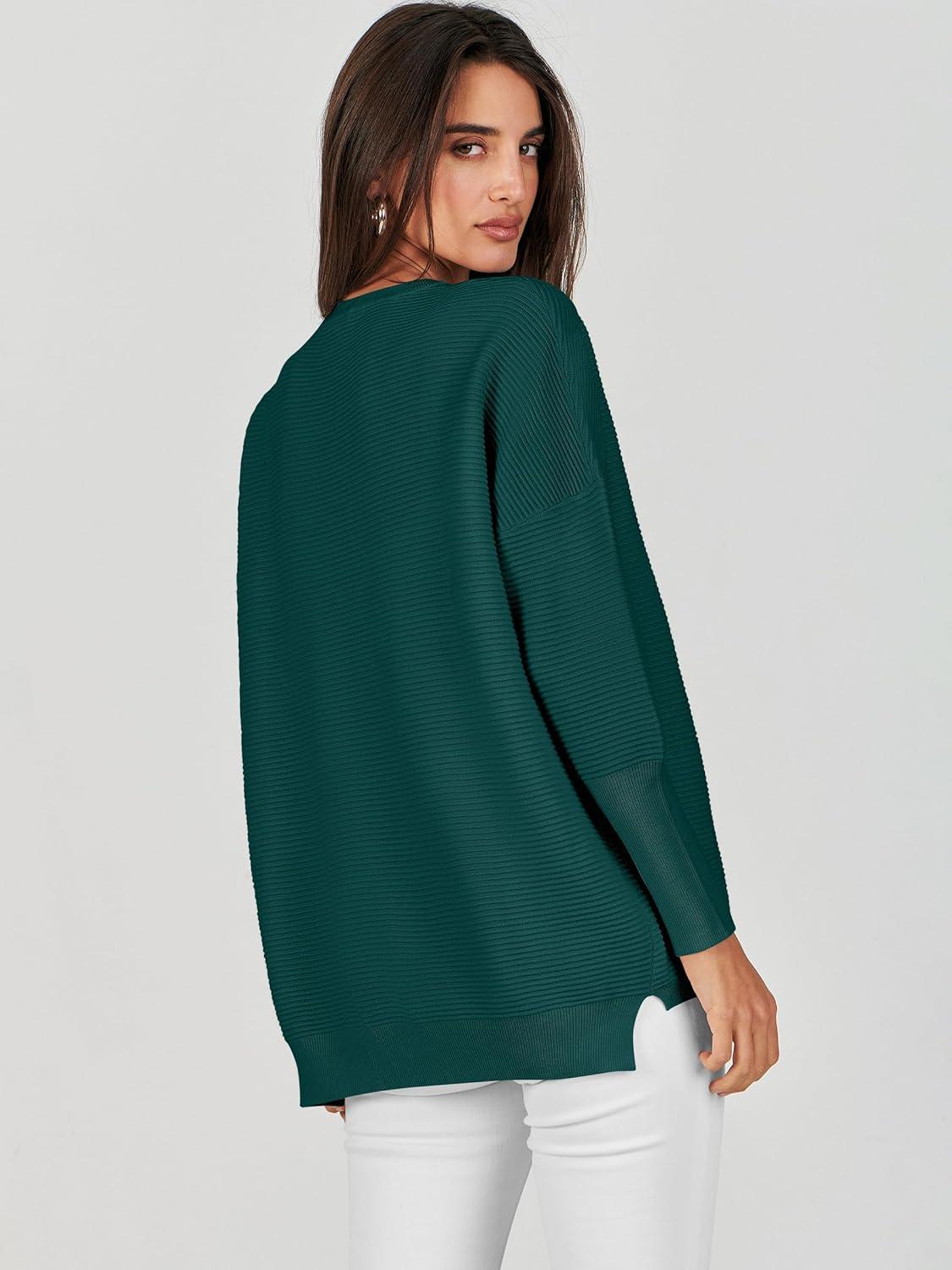 imageANRABESS Womens Oversized Batwing Long Sleeve Ribbed Knit Sweaters 2025 Fall OutfitsOpal Green