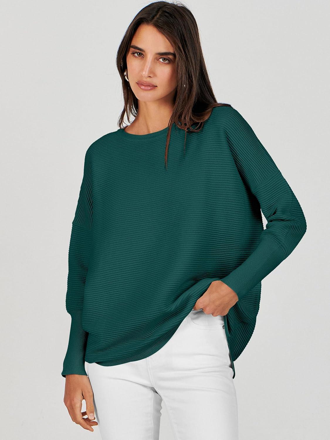 imageANRABESS Womens Oversized Batwing Long Sleeve Ribbed Knit Sweaters 2025 Fall OutfitsOpal Green