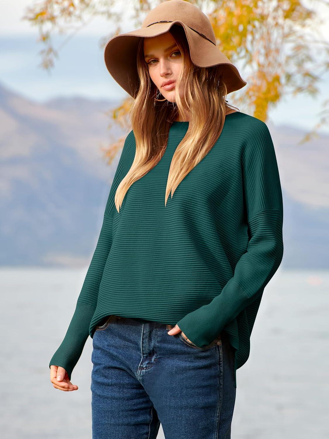 imageANRABESS Womens Oversized Batwing Long Sleeve Ribbed Knit Sweaters 2025 Fall OutfitsOpal Green