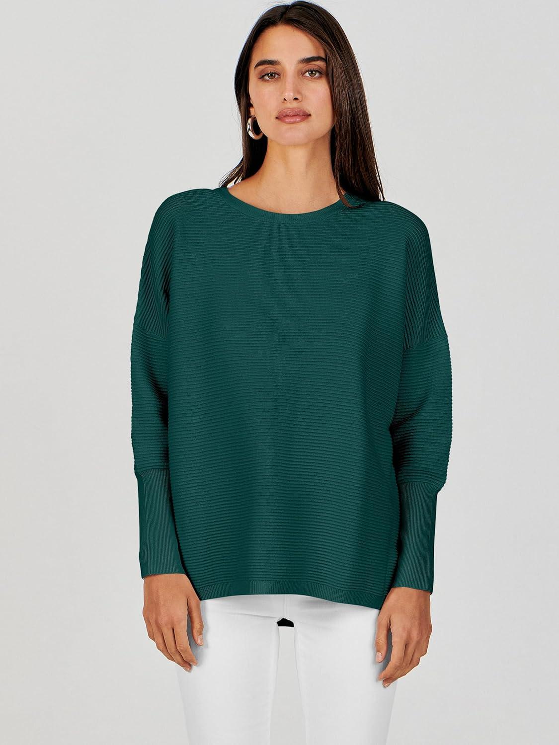 imageANRABESS Womens Oversized Batwing Long Sleeve Ribbed Knit Sweaters 2025 Fall OutfitsOpal Green
