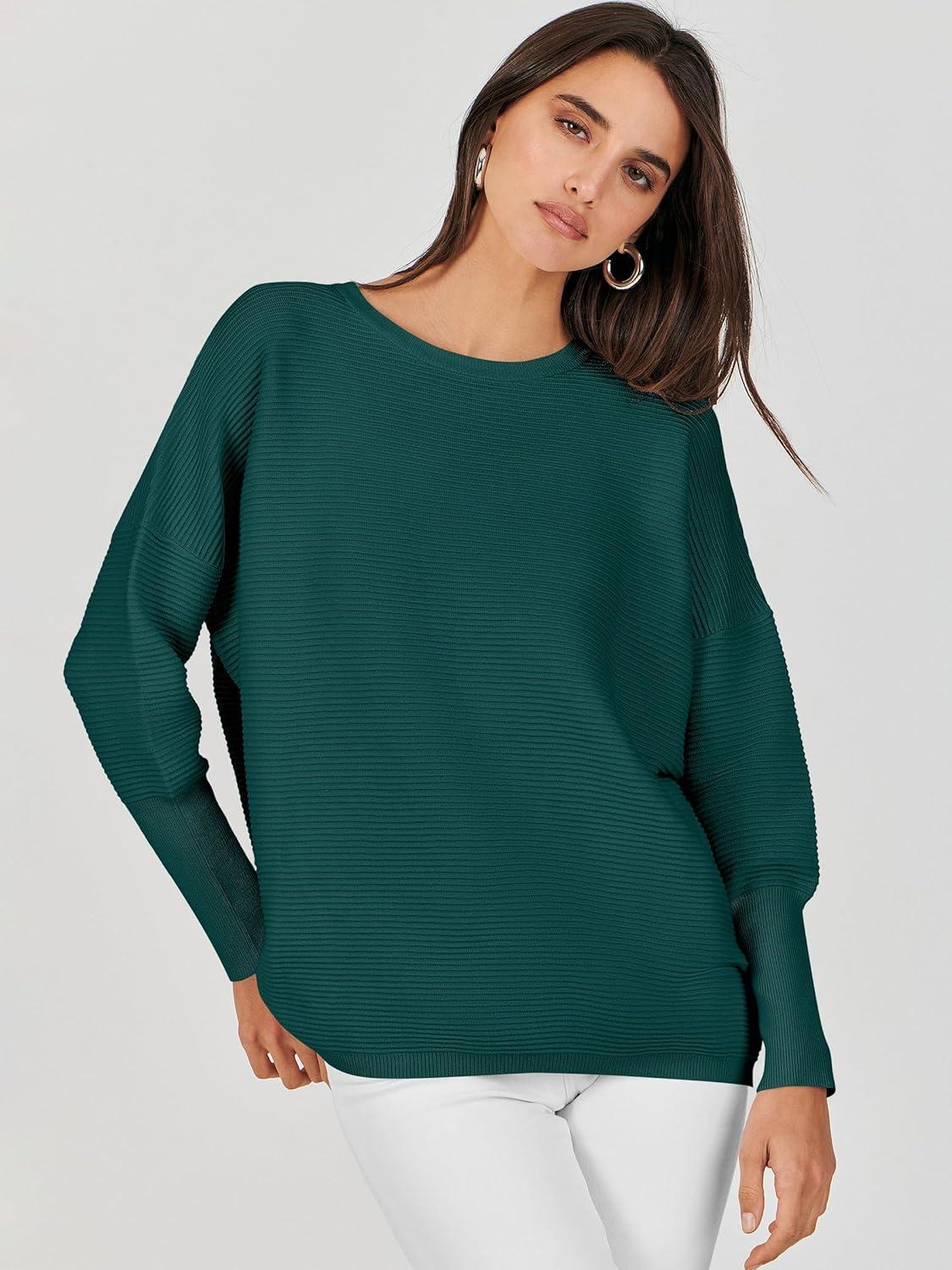 imageANRABESS Womens Oversized Batwing Long Sleeve Ribbed Knit Sweaters 2025 Fall OutfitsOpal Green