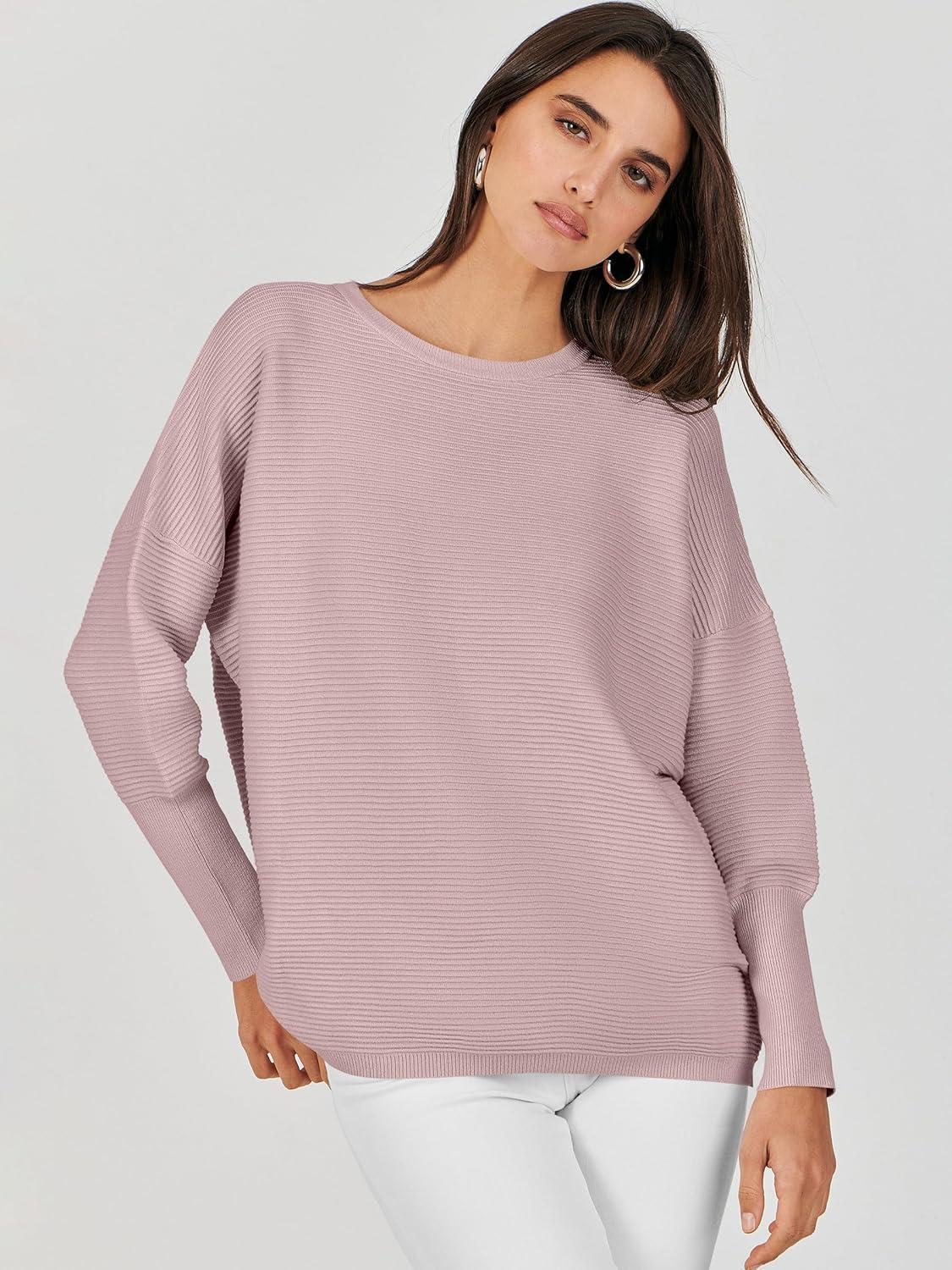 imageANRABESS Womens Oversized Batwing Long Sleeve Ribbed Knit Sweaters 2025 Fall OutfitsPink
