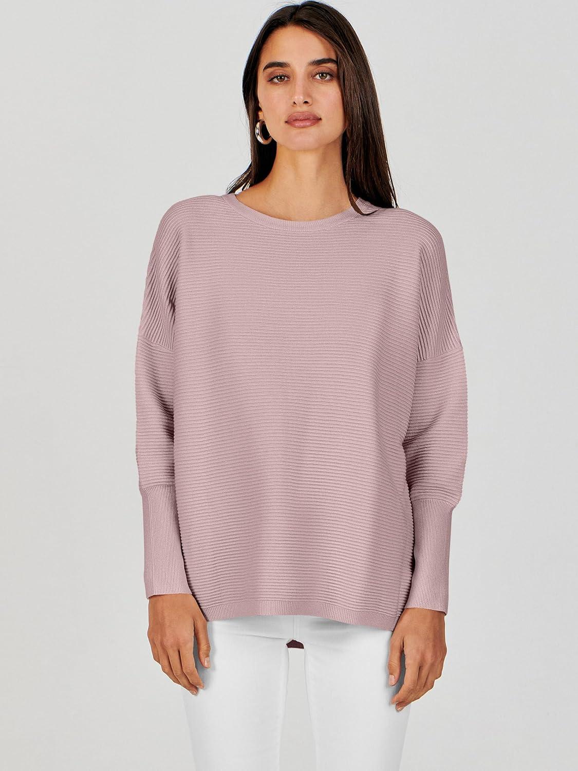 imageANRABESS Womens Oversized Batwing Long Sleeve Ribbed Knit Sweaters 2025 Fall OutfitsPink