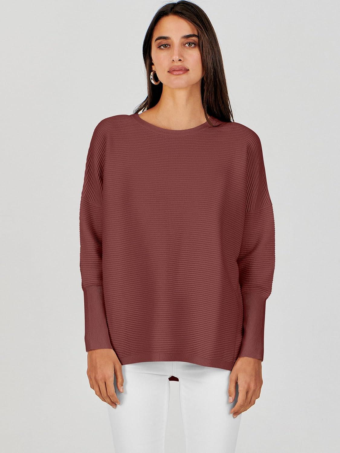 imageANRABESS Womens Oversized Batwing Long Sleeve Ribbed Knit Sweaters 2025 Fall OutfitsRust