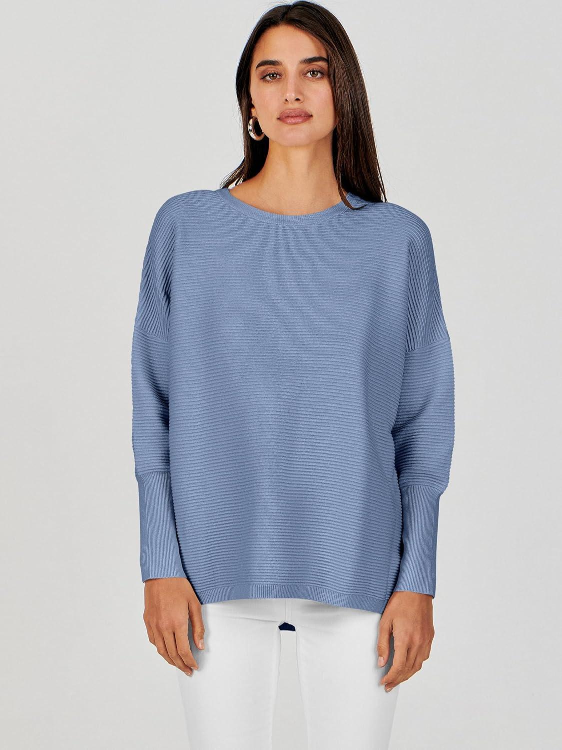 imageANRABESS Womens Oversized Batwing Long Sleeve Ribbed Knit Sweaters 2025 Fall OutfitsSmoky Blue