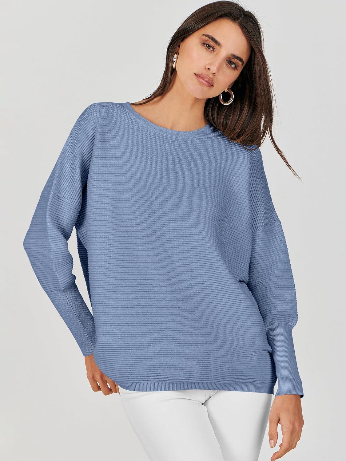 imageANRABESS Womens Oversized Batwing Long Sleeve Ribbed Knit Sweaters 2025 Fall OutfitsSmoky Blue