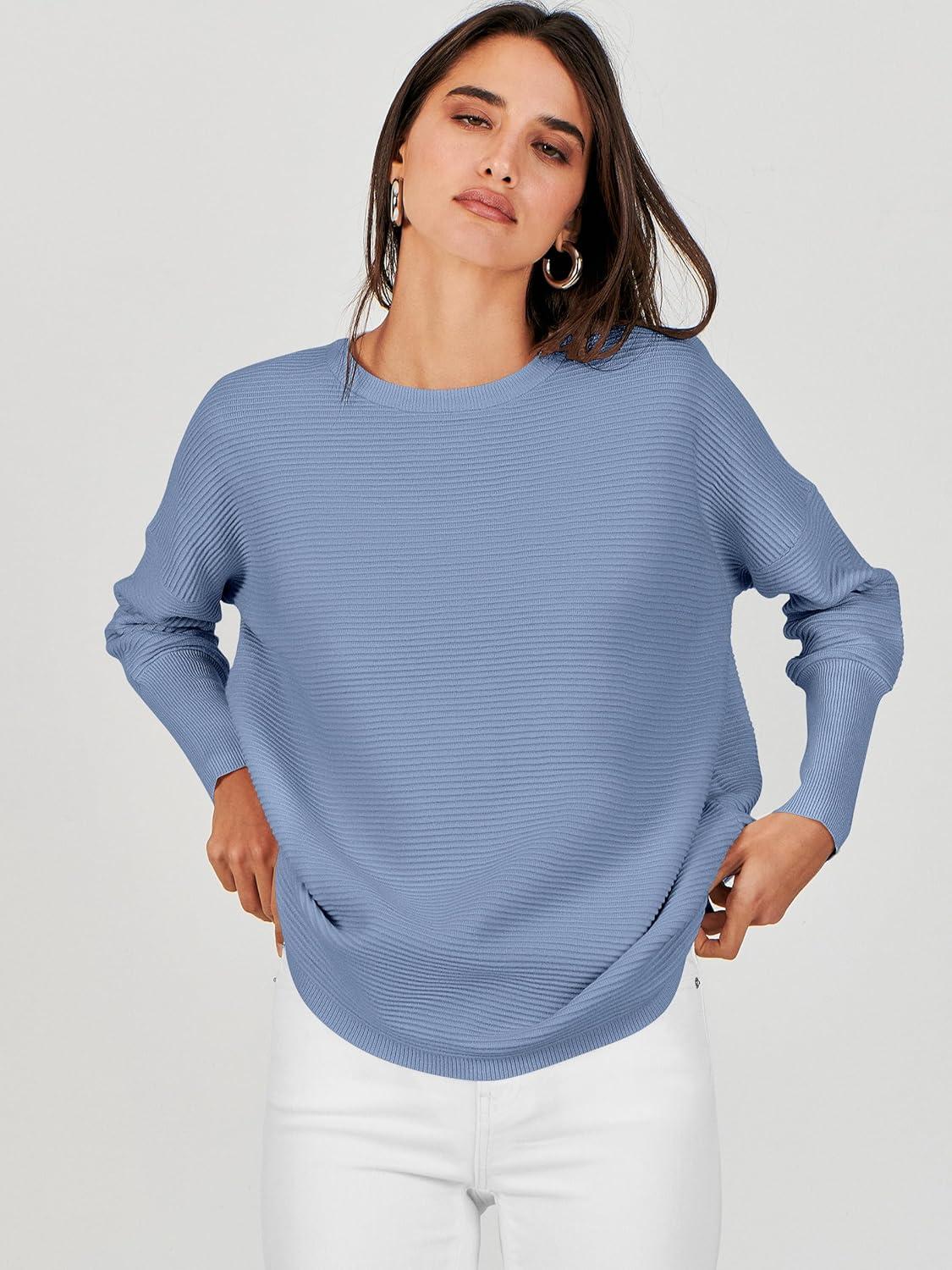 imageANRABESS Womens Oversized Batwing Long Sleeve Ribbed Knit Sweaters 2025 Fall OutfitsSmoky Blue