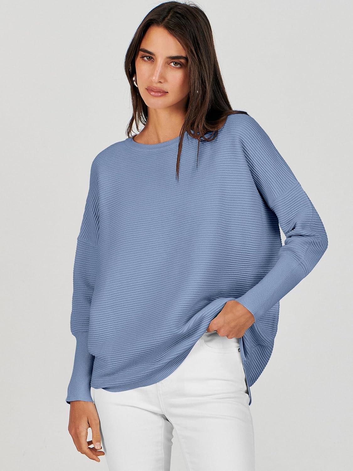 imageANRABESS Womens Oversized Batwing Long Sleeve Ribbed Knit Sweaters 2025 Fall OutfitsSmoky Blue