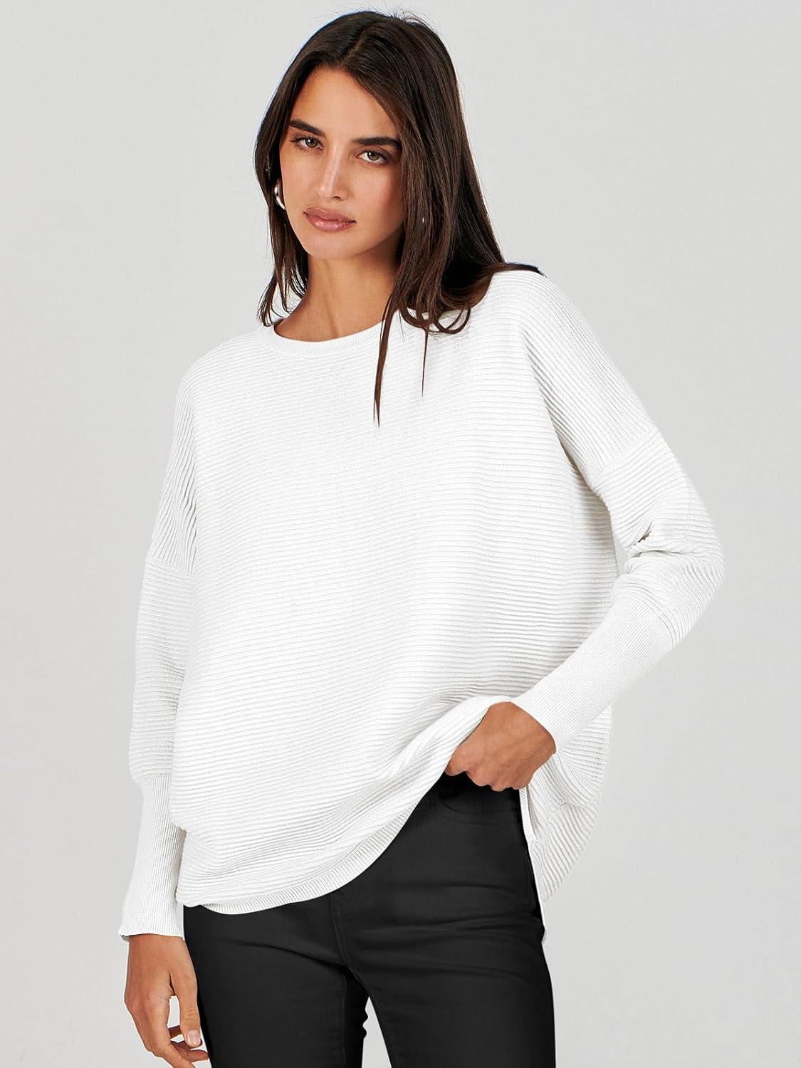imageANRABESS Womens Oversized Batwing Long Sleeve Ribbed Knit Sweaters 2025 Fall OutfitsWhite