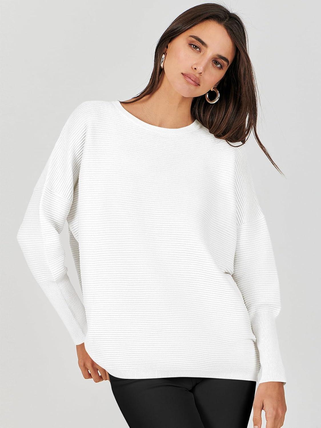 imageANRABESS Womens Oversized Batwing Long Sleeve Ribbed Knit Sweaters 2025 Fall OutfitsWhite