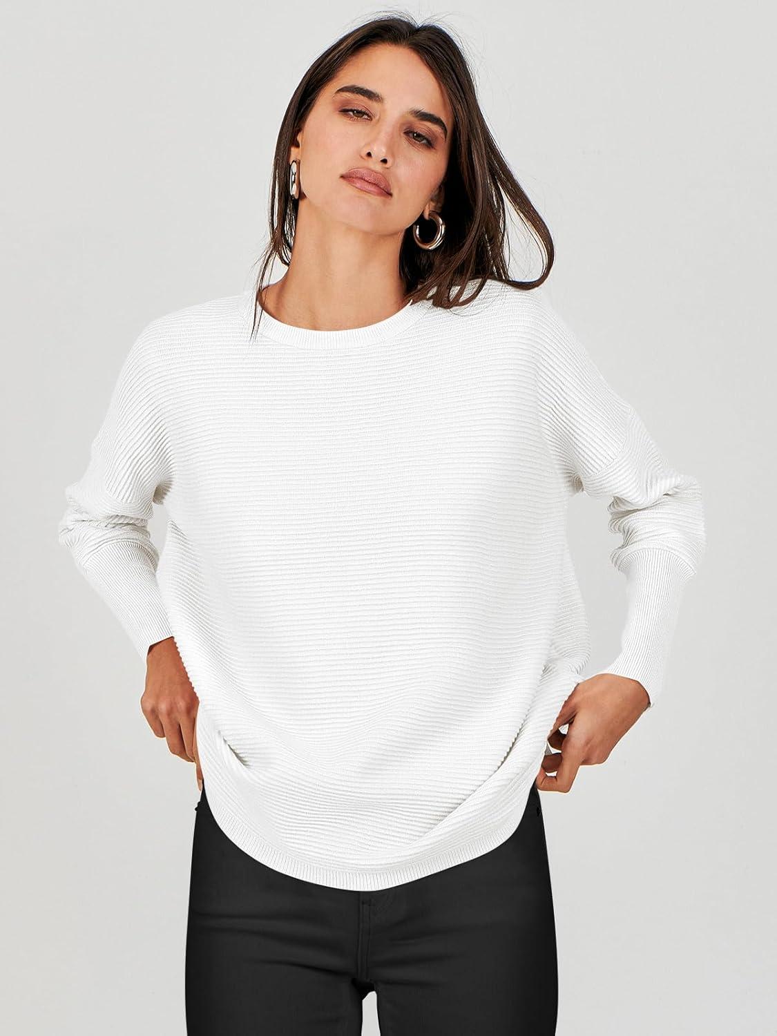 imageANRABESS Womens Oversized Batwing Long Sleeve Ribbed Knit Sweaters 2025 Fall OutfitsWhite