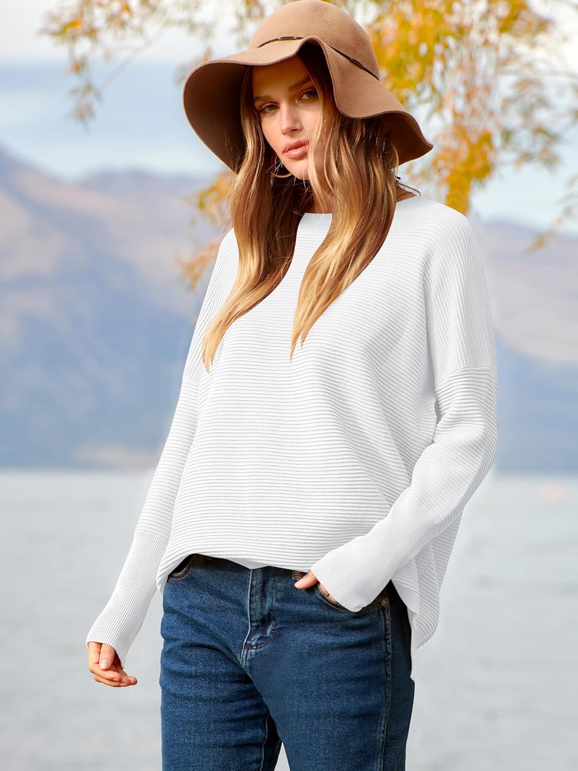 imageANRABESS Womens Oversized Batwing Long Sleeve Ribbed Knit Sweaters 2025 Fall OutfitsWhite